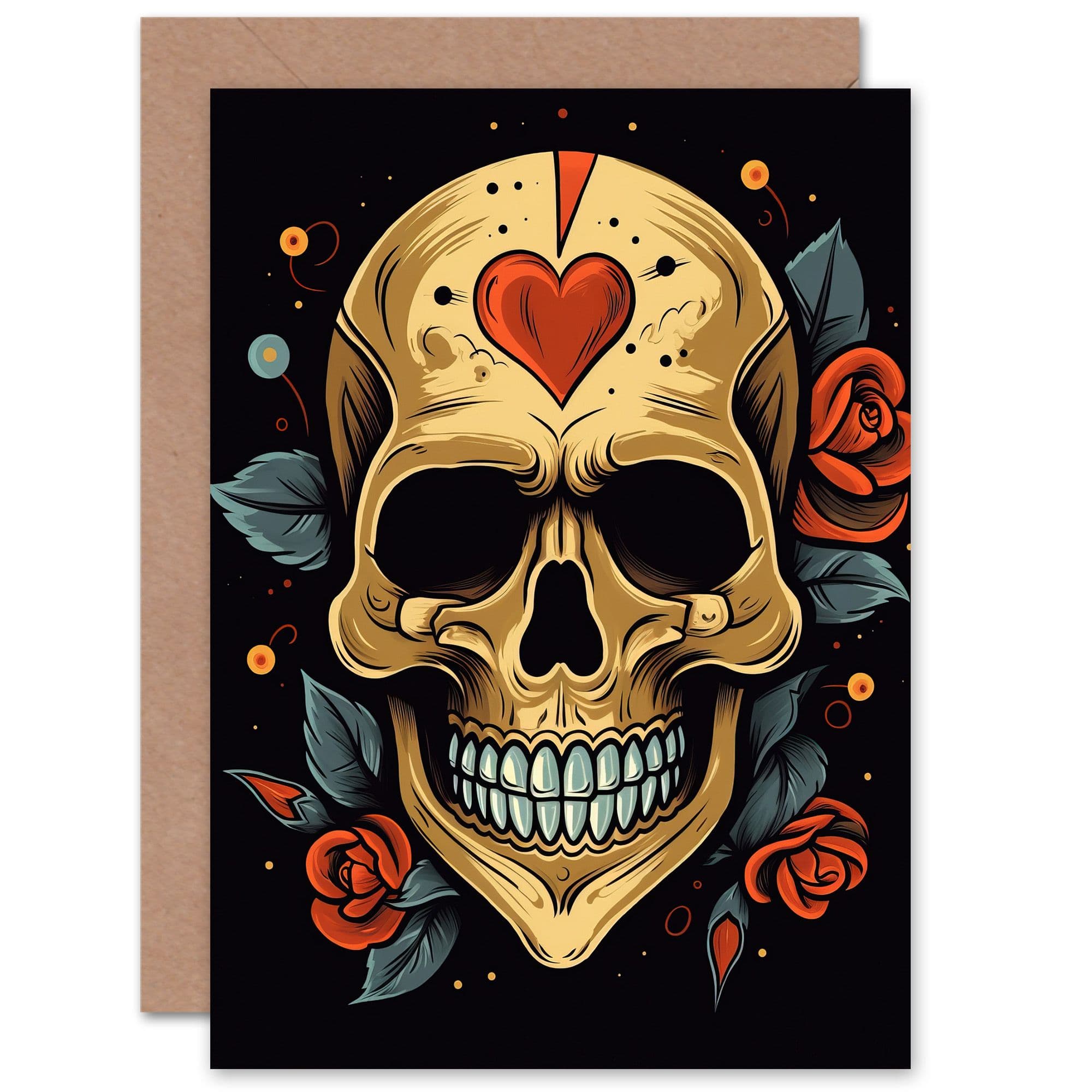 Skull Heart and Roses Gothic Love for Him or Her Birthday Greeting Card