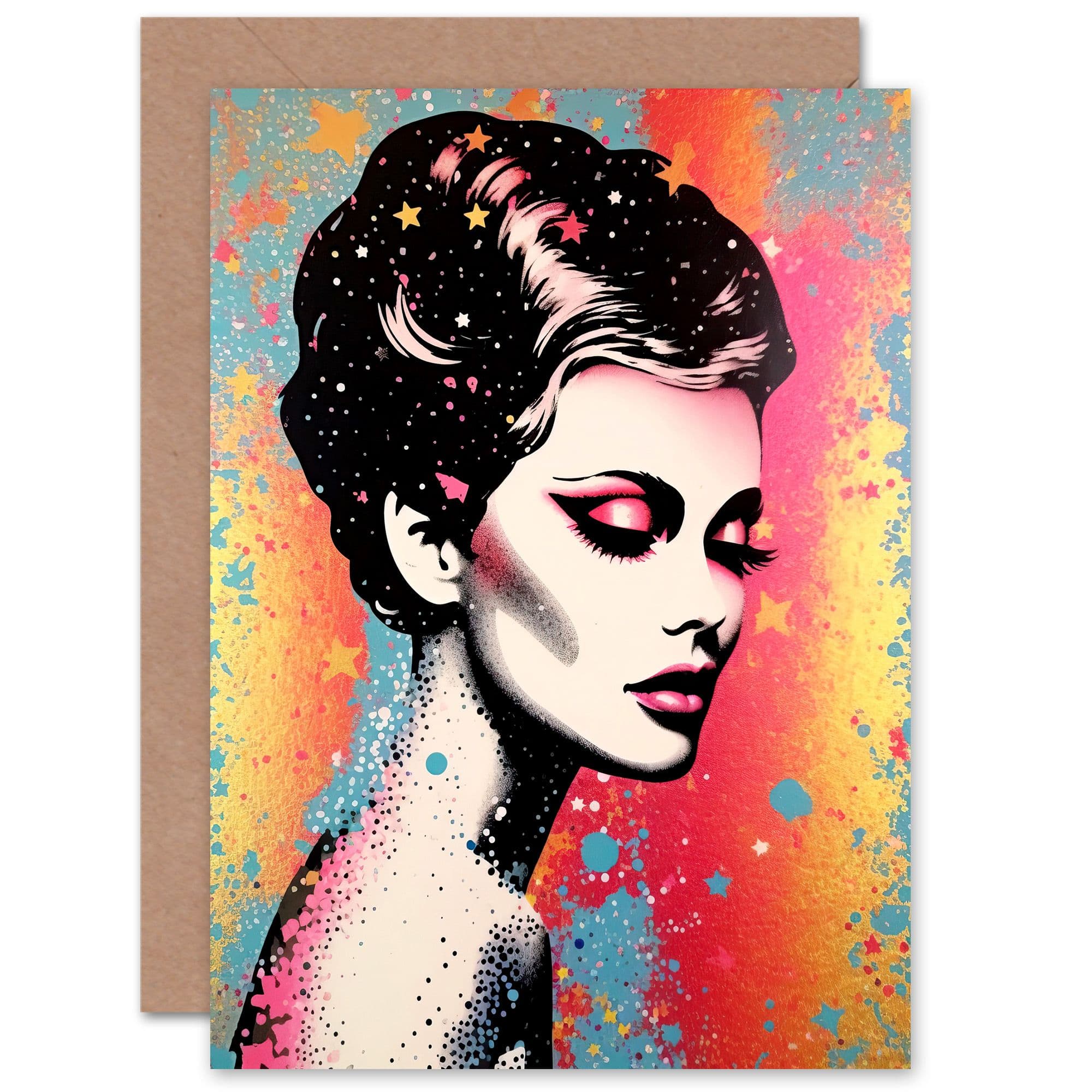 Colourful Glam Stars Wife Her Birthday Thank You Greeting Card