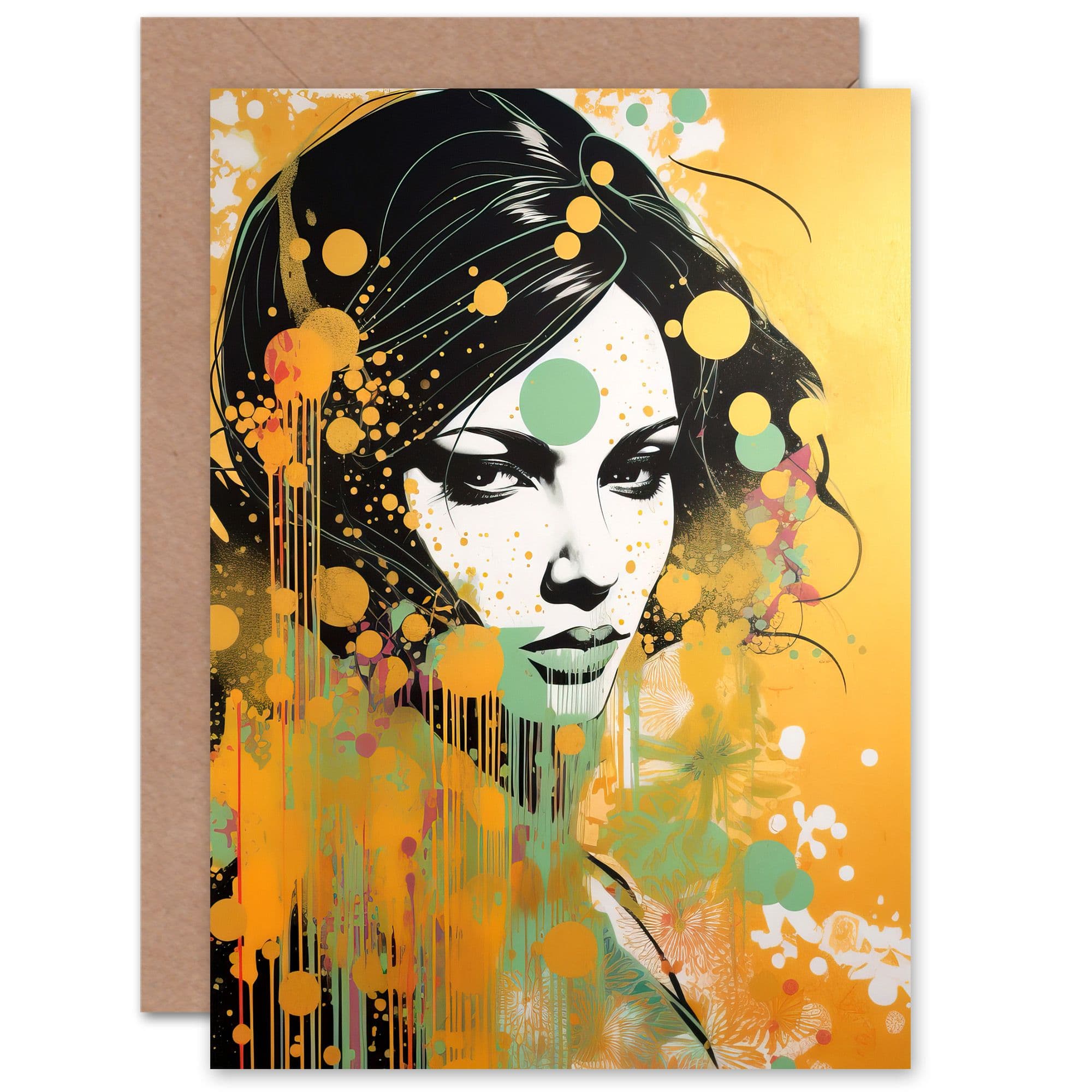 Green Gold Woman Portrait for Wife Her Birthday Thank You Greeting Card