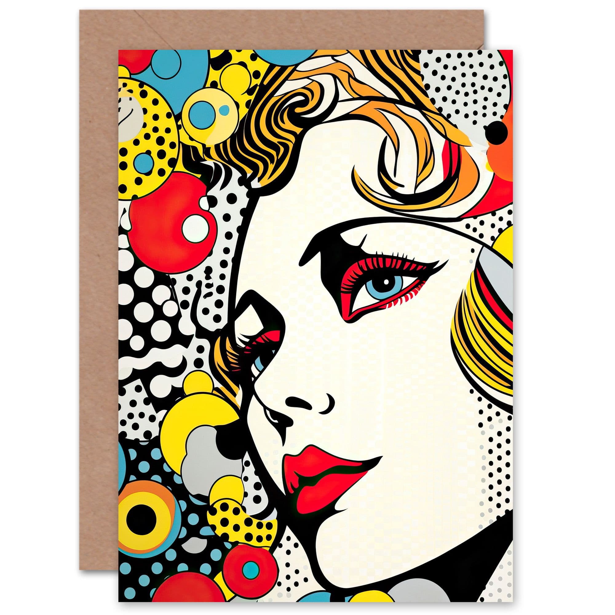 Comic Book Style Pop Art Woman Face Birthday Thank You Greeting Card