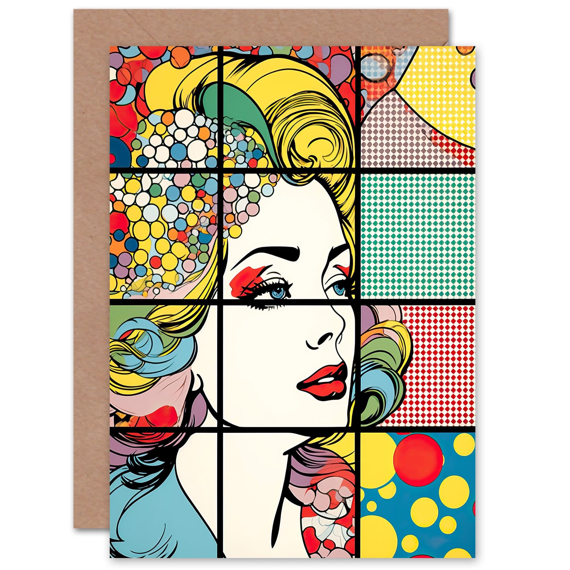 Abstract Comic Book Bubbles Woman Face Birthday Thank You Greeting Card