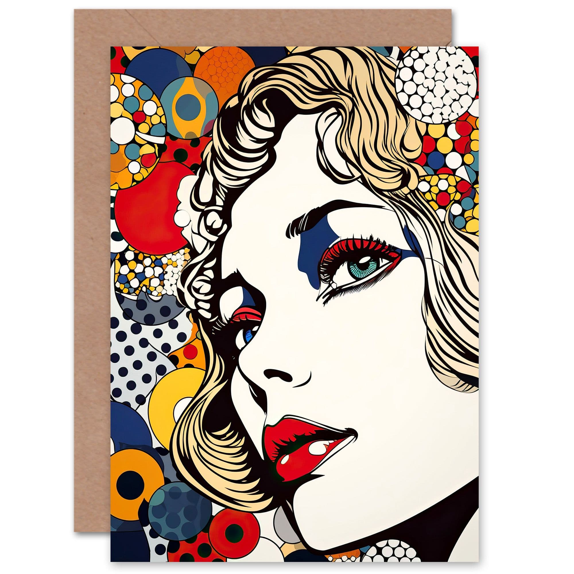 Pop Art Portrait Colourful Woman Face Wife Her Birthday Greeting Card