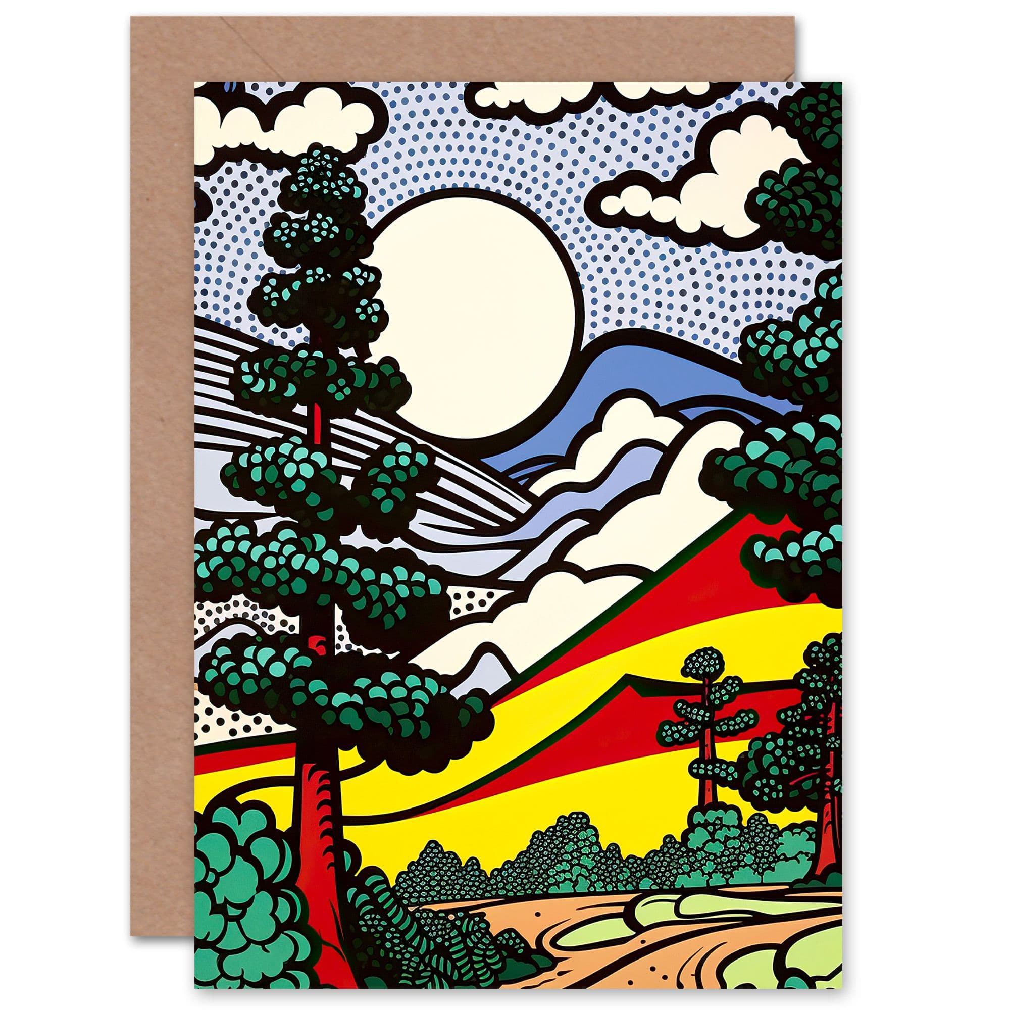 Modern Pop Art Forest Landscape Comic Colourful Birthday Greeting Card