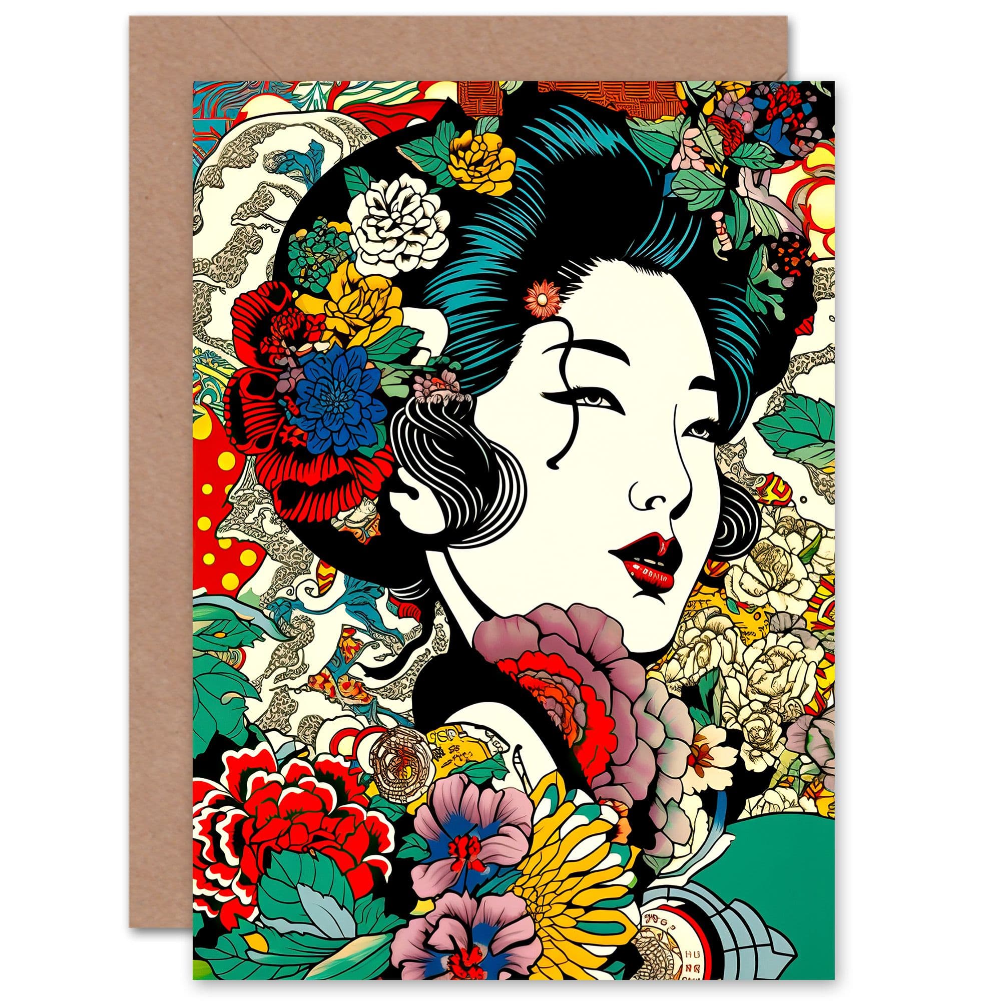 Modern Geisha Bright Colourful Japan Birthday Thank You Greeting Card