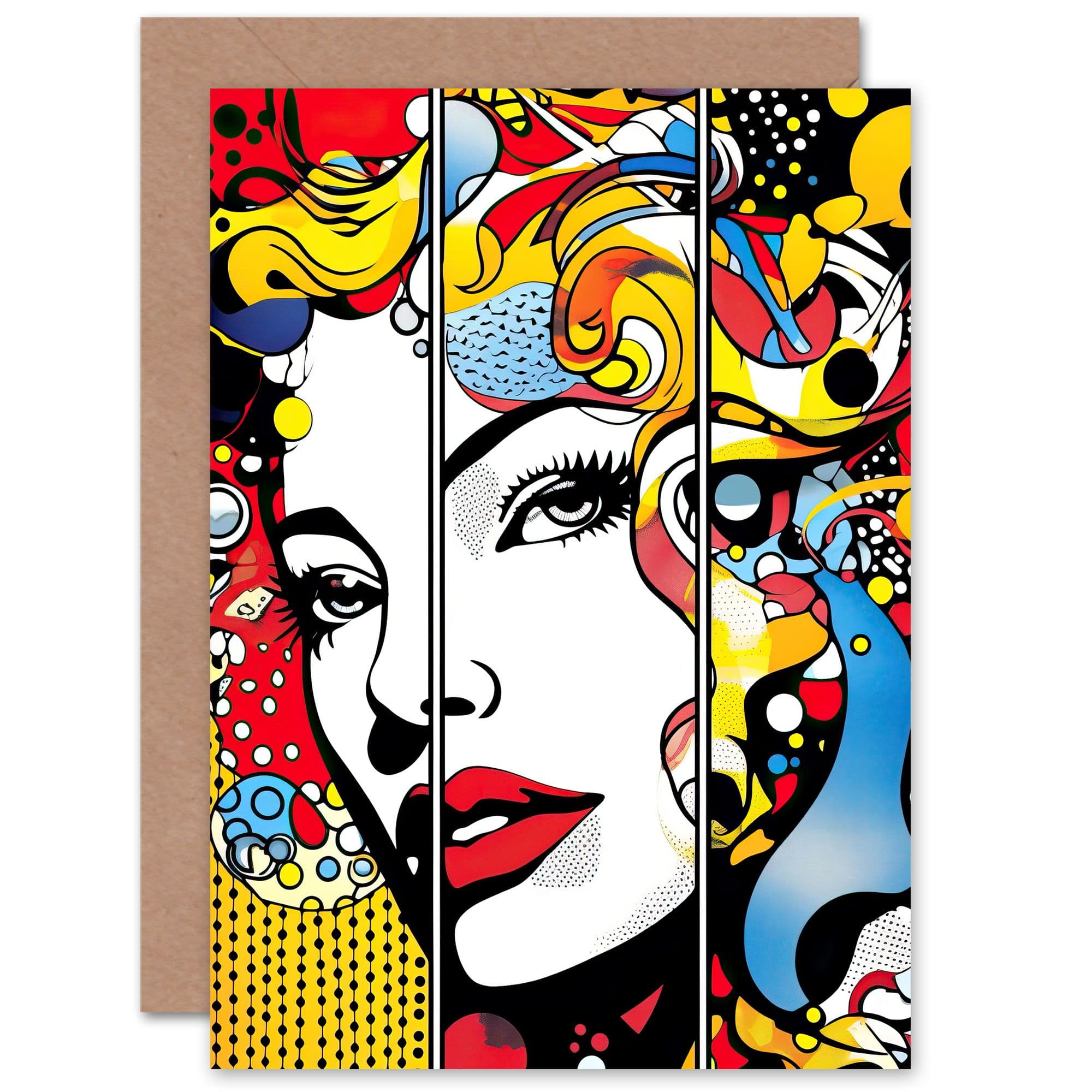 Woman Pop Art Comic Vibrant Patterns Abstract Birthday Greeting Card