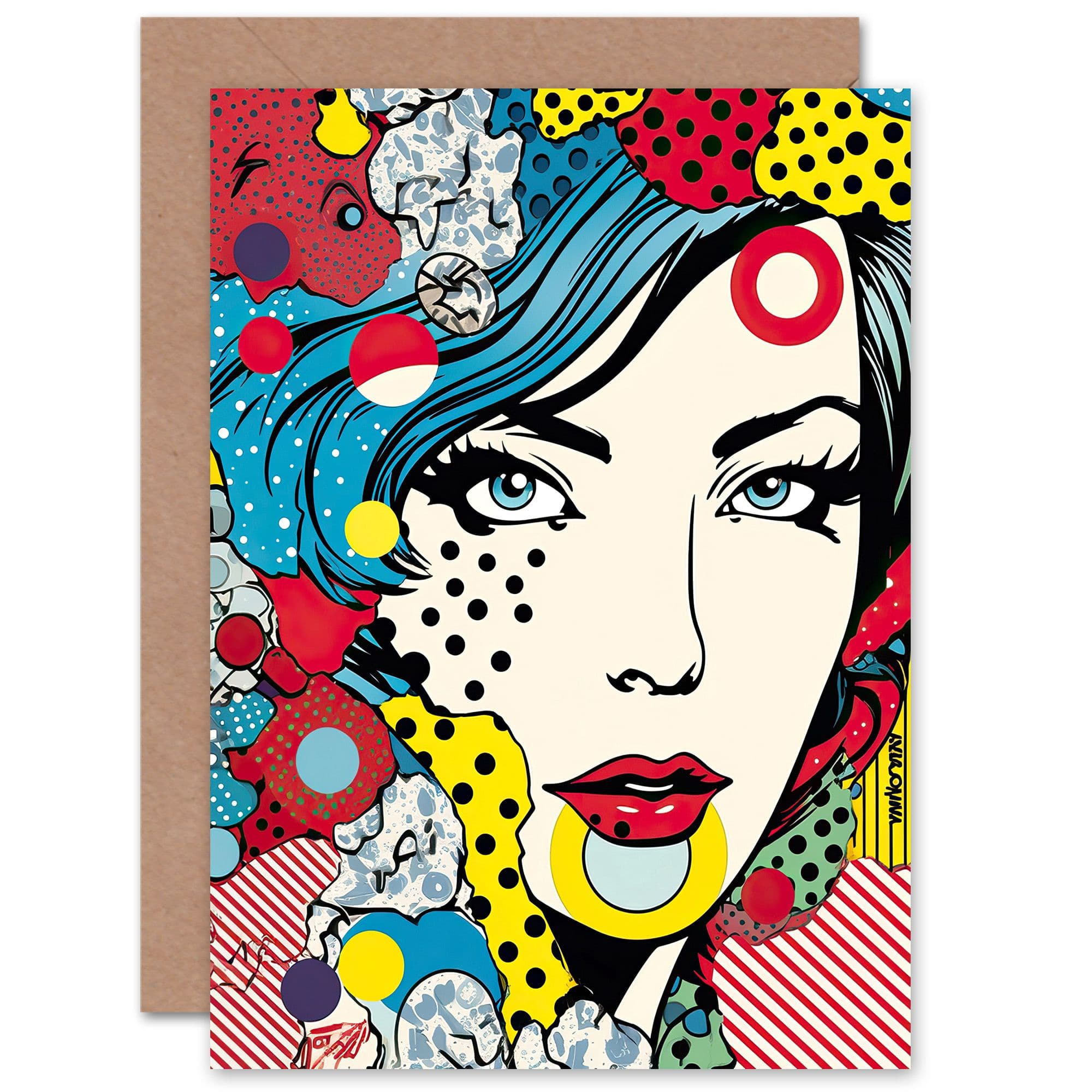 Woman Abstract Comic Book Portrait Pop Art Birthday Greeting Card