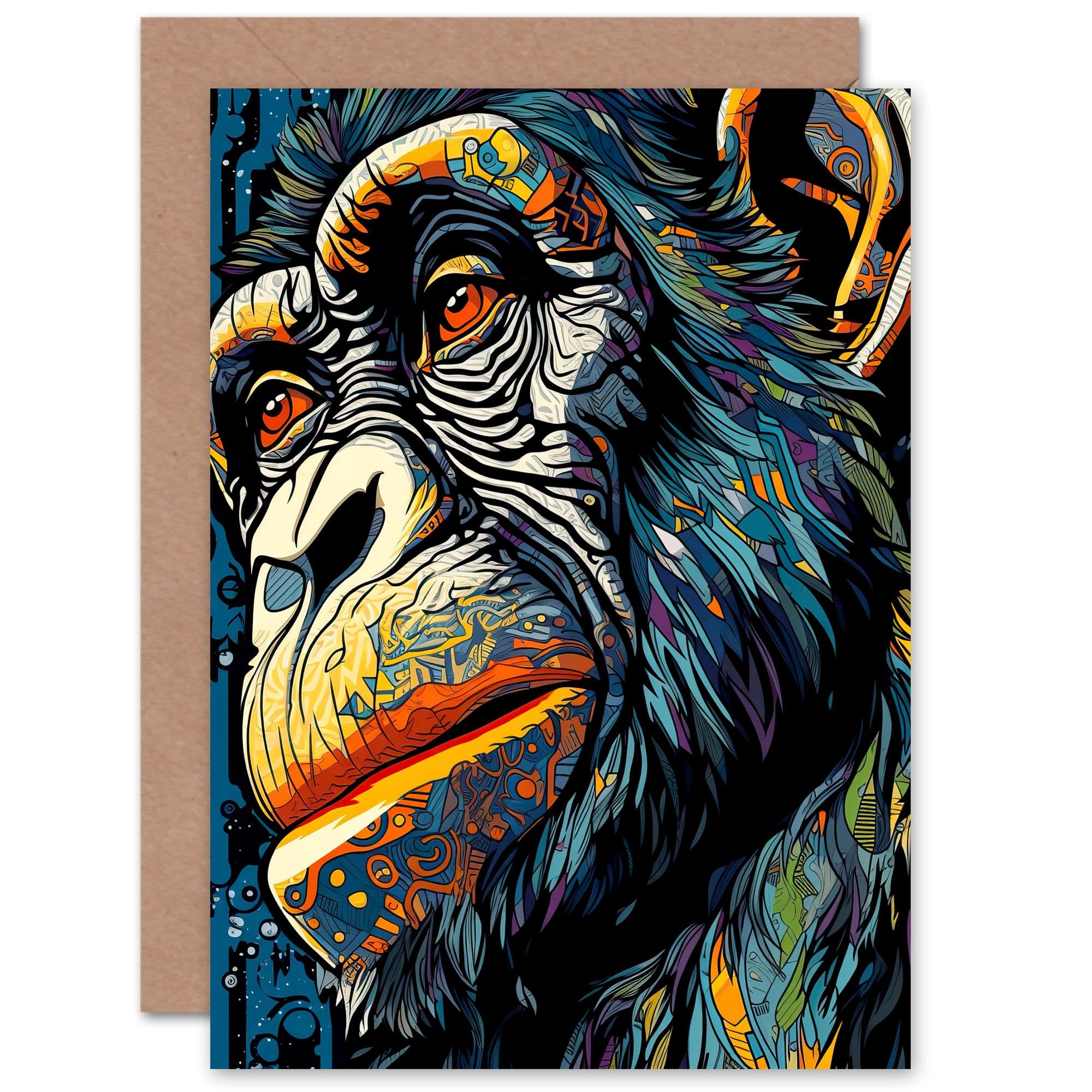 Chimpanzee Modern Pop Art Chimp Husband Him Dad Son Greeting Card
