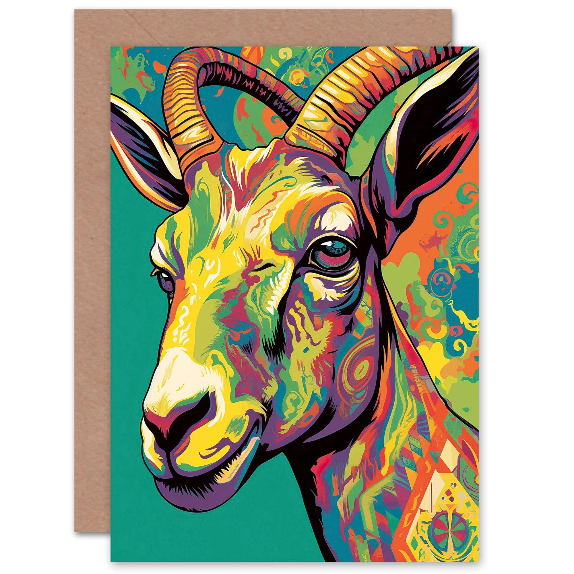 Trippy Goat Psychedelic Colourful Birthday Thank You Greeting Card