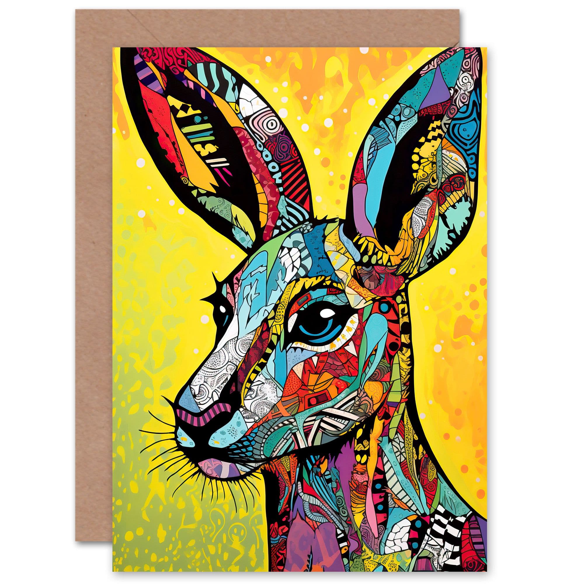 Kangaroo Collage Folk Pattern for Him or Her Birthday Greeting Card