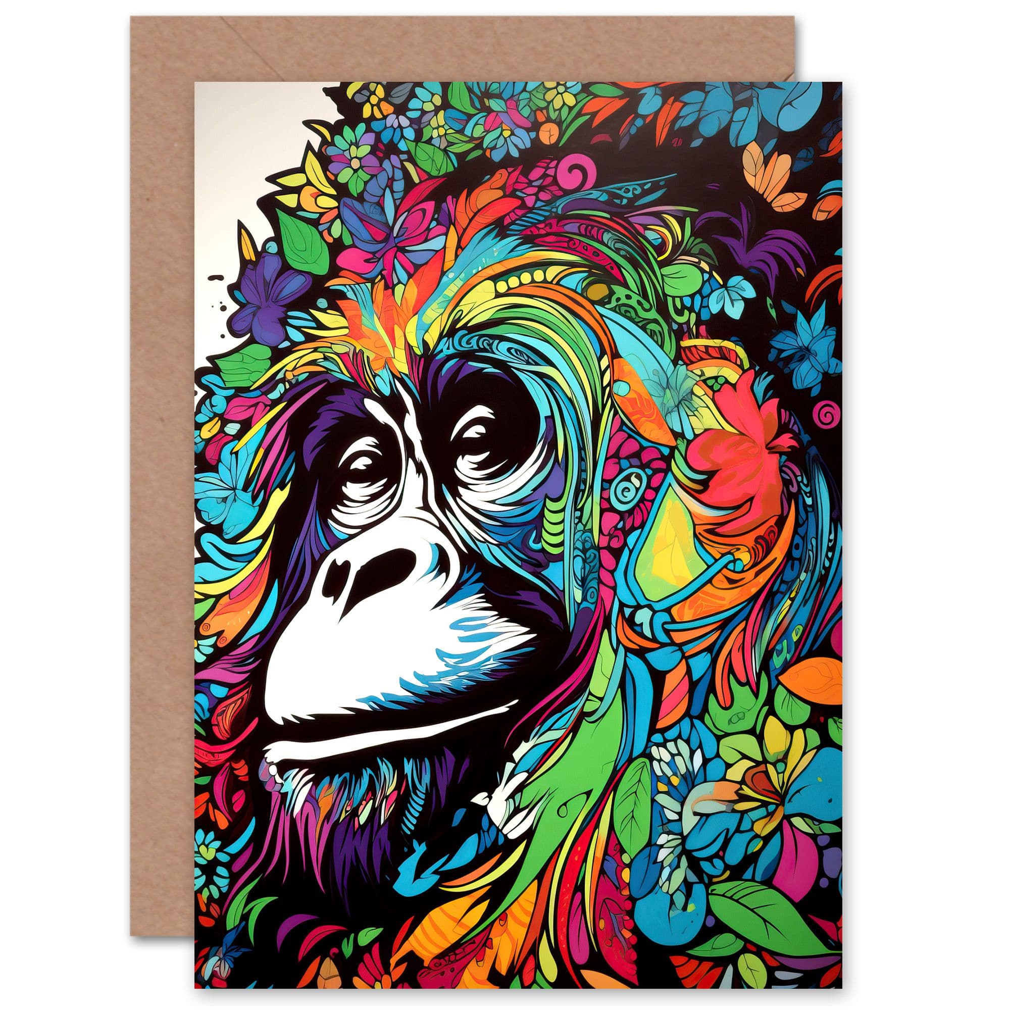 Orangutan Flowers Graffiti Him or Her Birthday Greeting Card