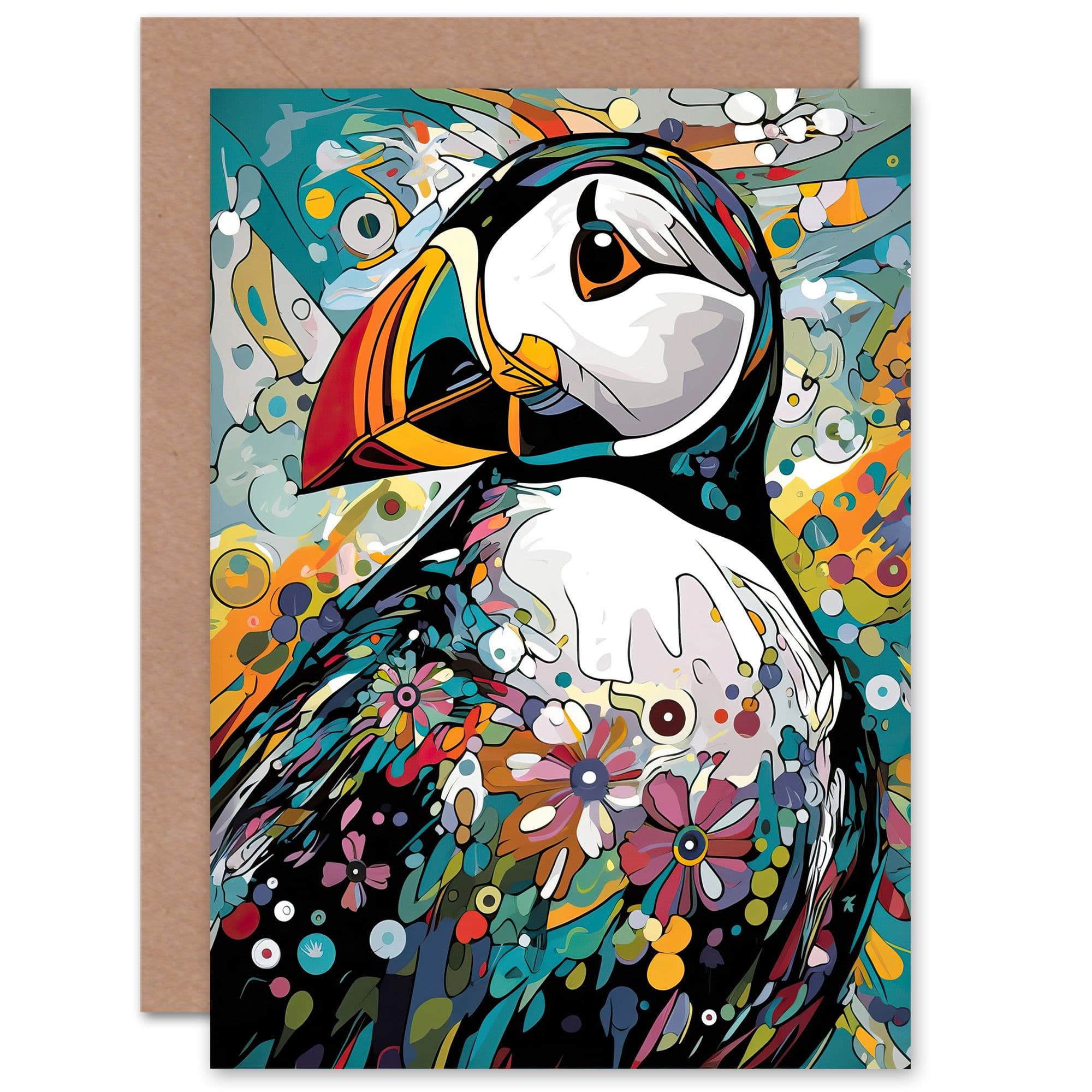 Puffin Bird Fantastic Floral for Wife Her Birthday Greeting Card