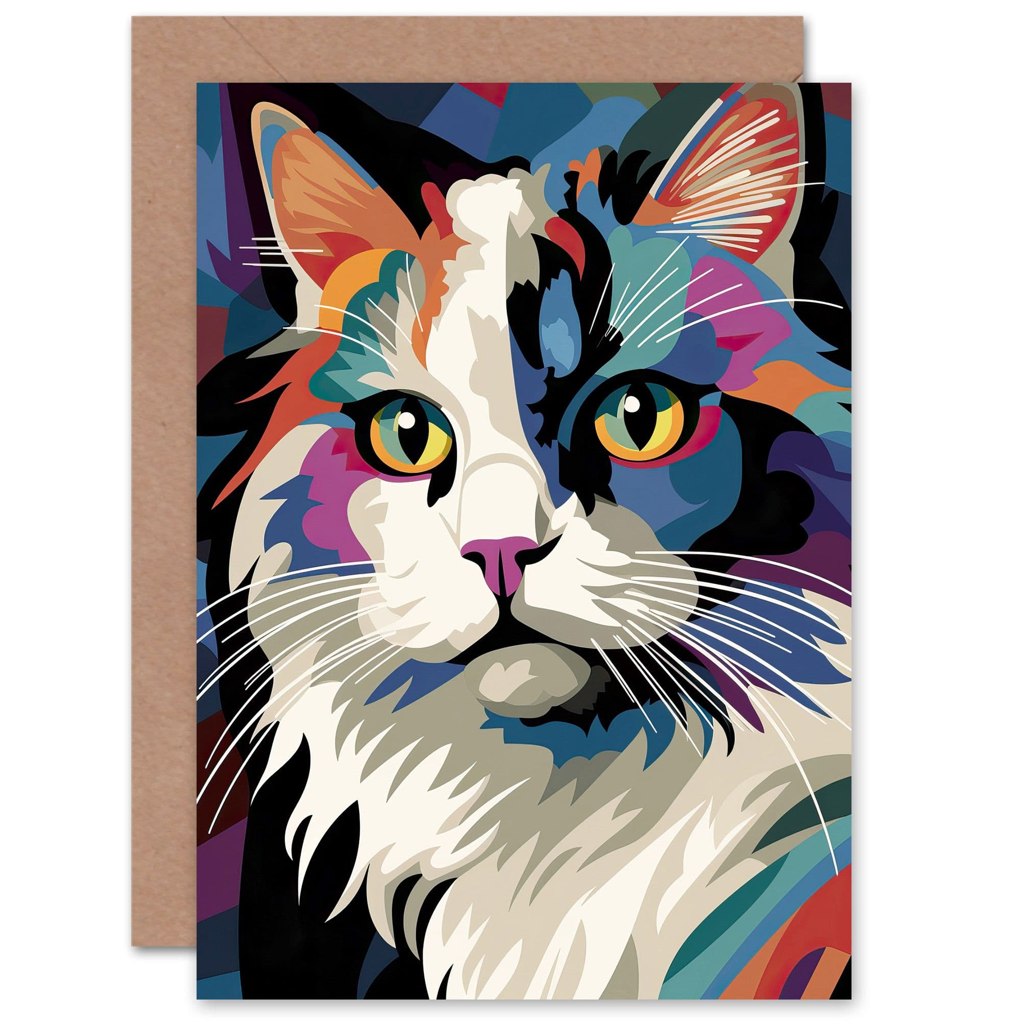 Fluffy Ragdoll Cat Portrait Colourful Birthday Thank You Greeting Card