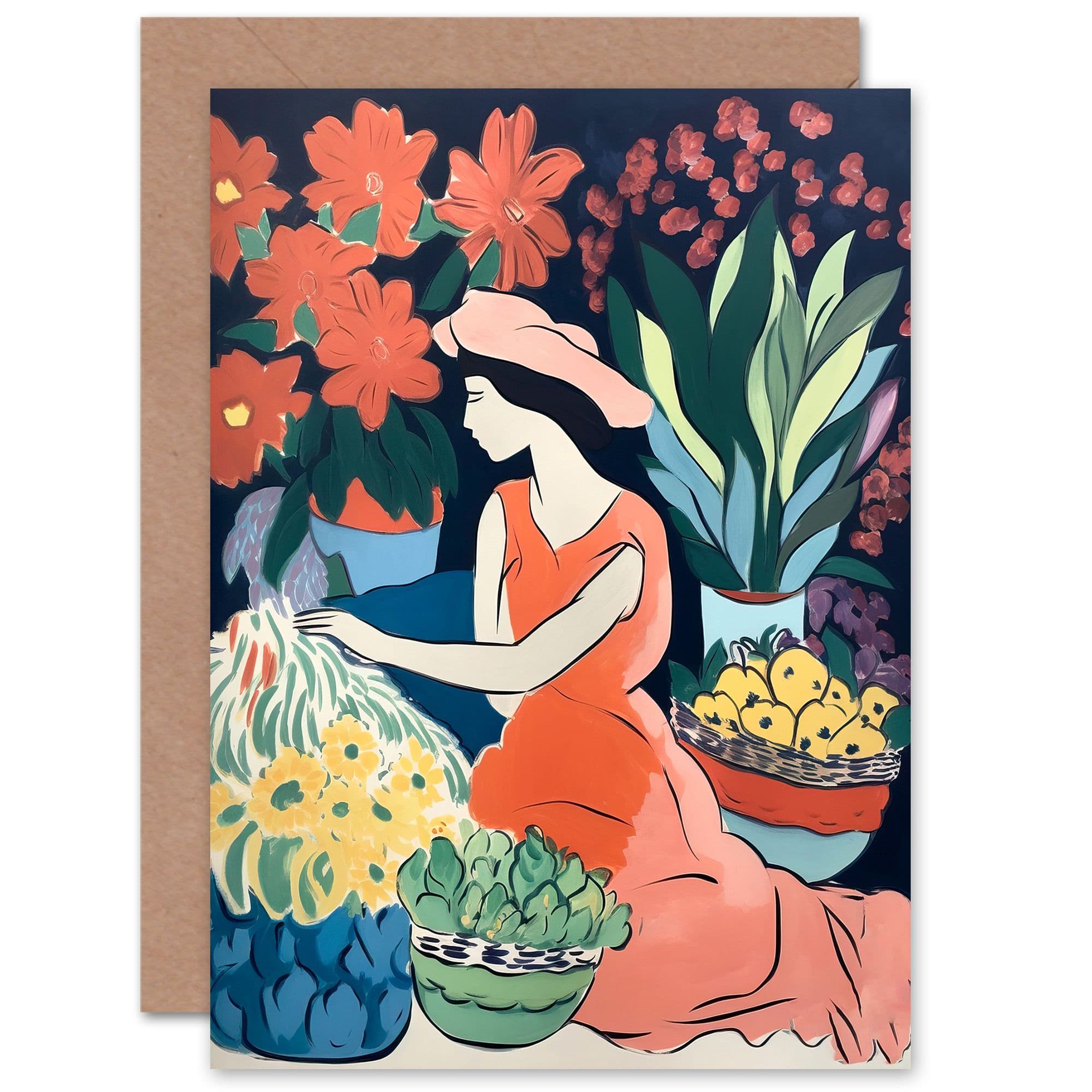 Danish Pastel Aesthetic Matisse Style Flowers Birthday Greeting Card