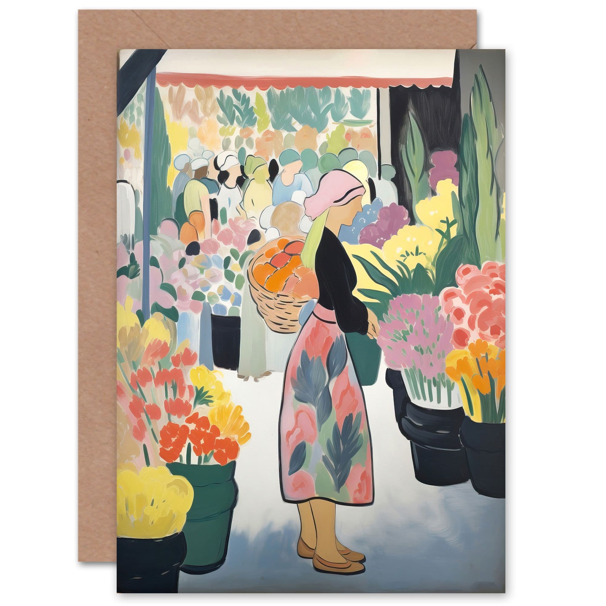 Dutch Pastel Painting Flower Market Her Birthday Thank You Greeting Card