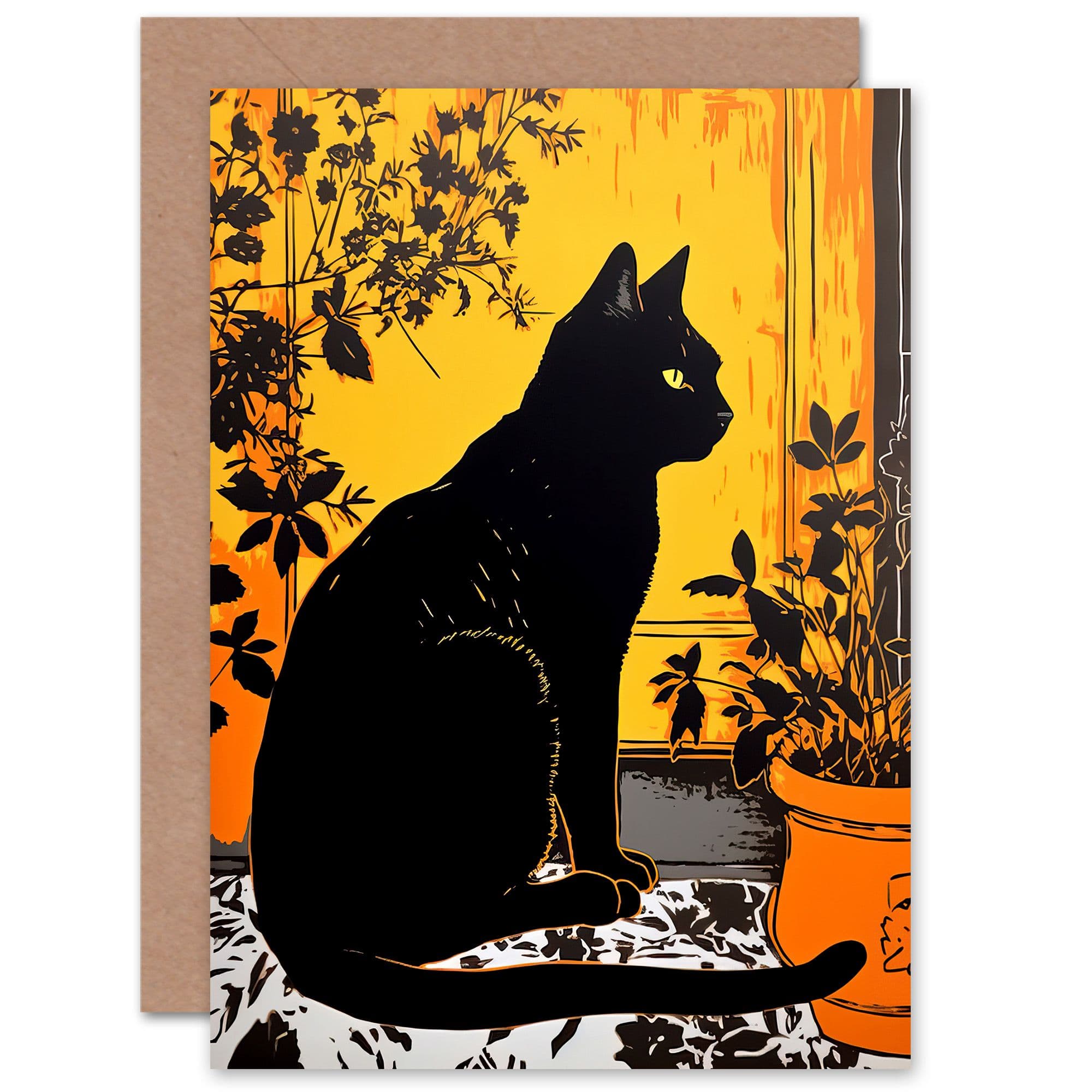 Black Cat in Sunlight for Him or Her Birthday Thank You Greeting Card