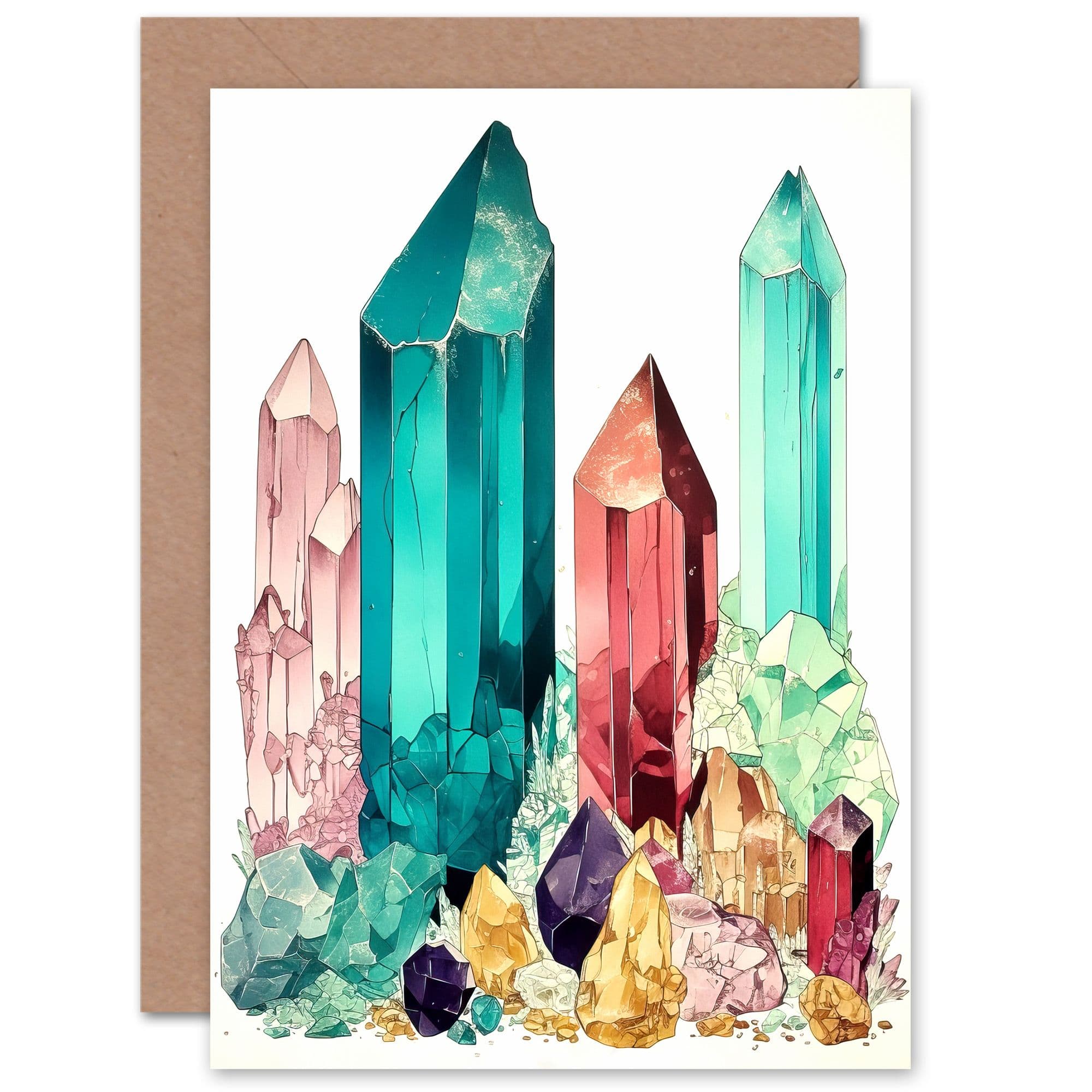 Gemstone Crystals Healing Vibes Energy Wife Her Birthday Greeting Card
