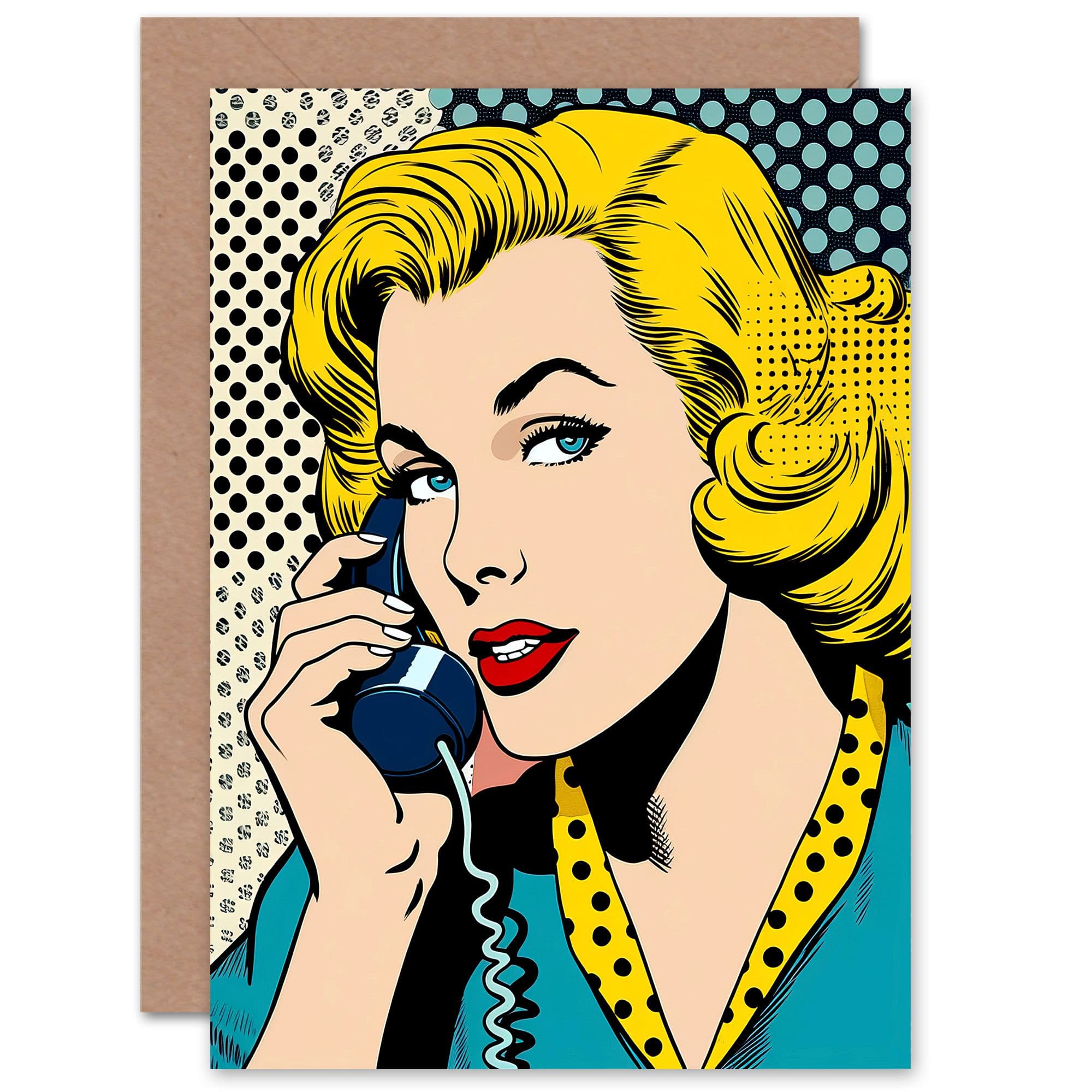 1950s Woman Polka Dot Hello Comic Book Style Birthday Greeting Card