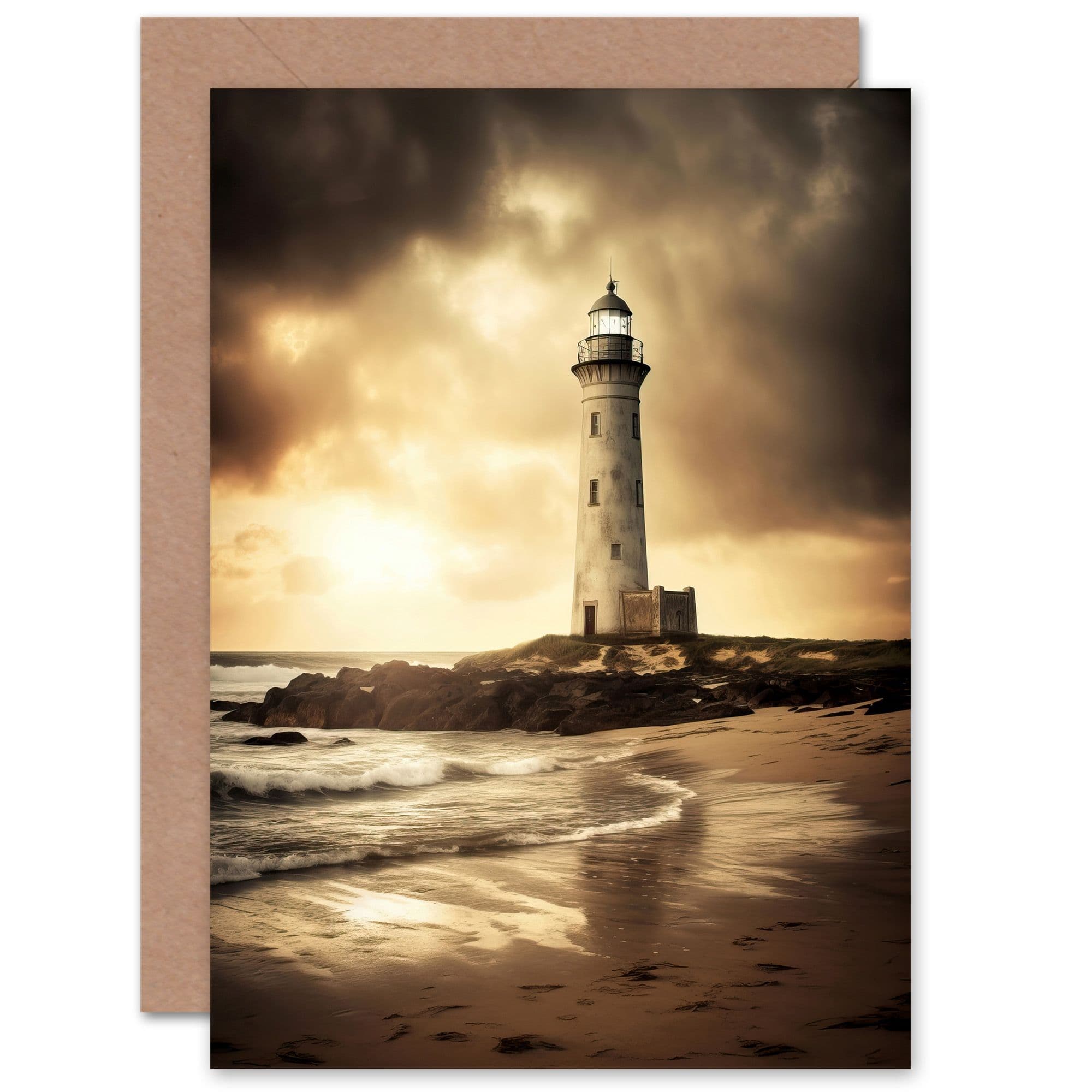 Sepia Seascape Lighthouse Sympathy Thinking You Get Well Greeting Card