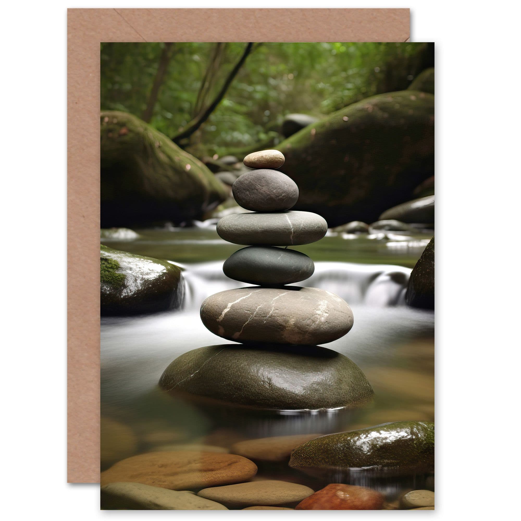 River Zen Stone Tower Birthday Thank You Get Well Soon Greeting Card