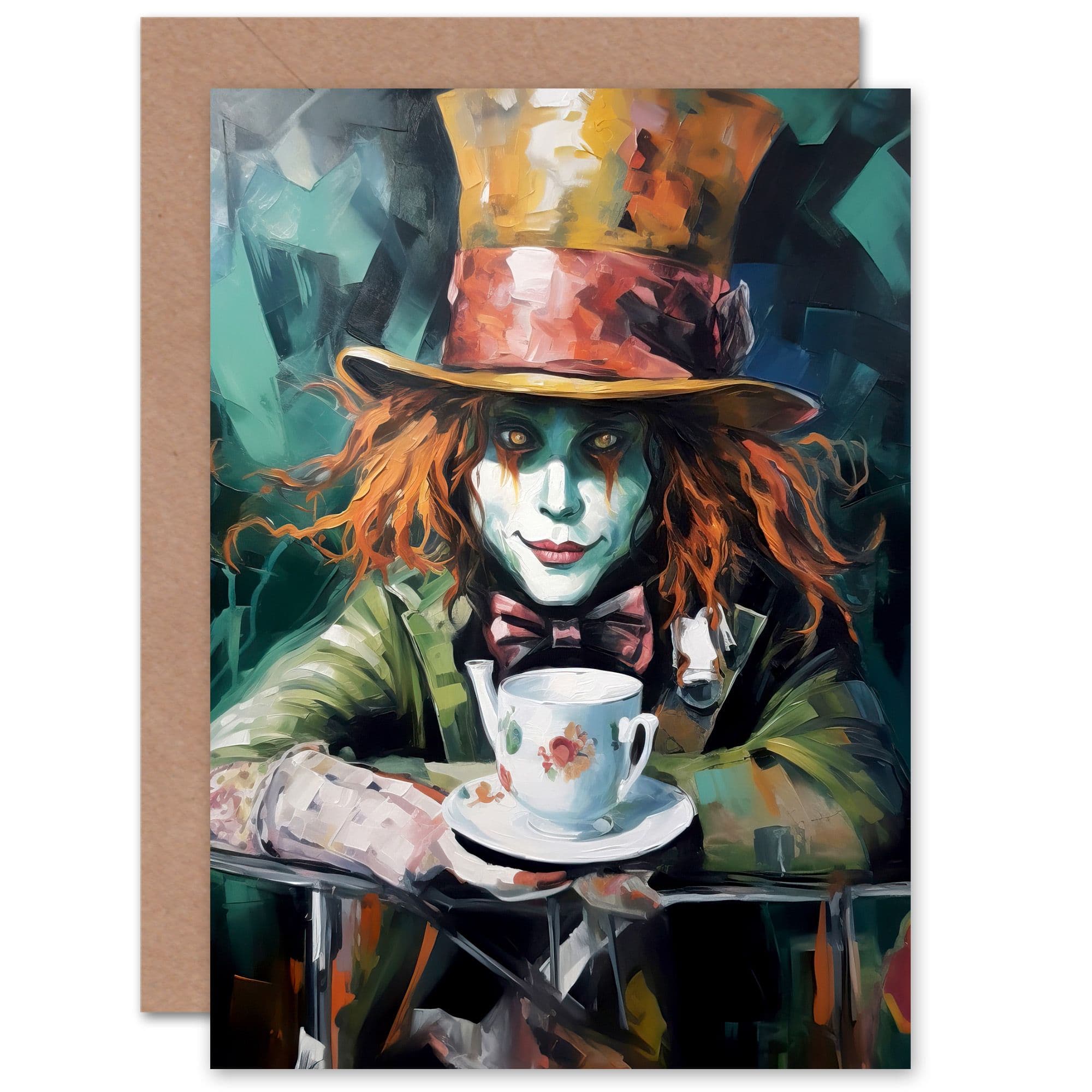 Alice Wonderland Mad Hatter Tea Party Birthday Greeting Card & Envelope