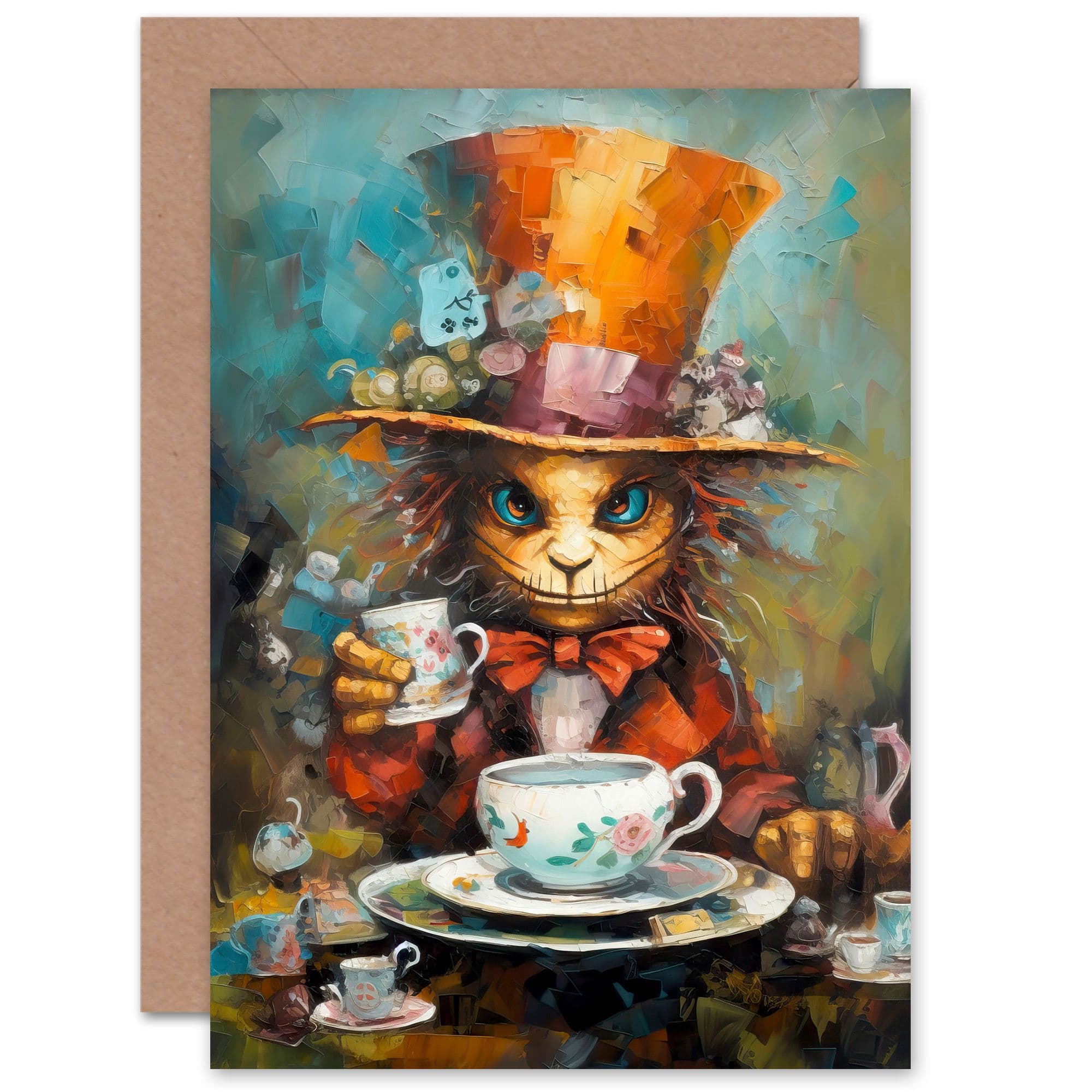 Mad Hatter Animal Tea Party Fantasy Portrait Birthday Greeting Card
