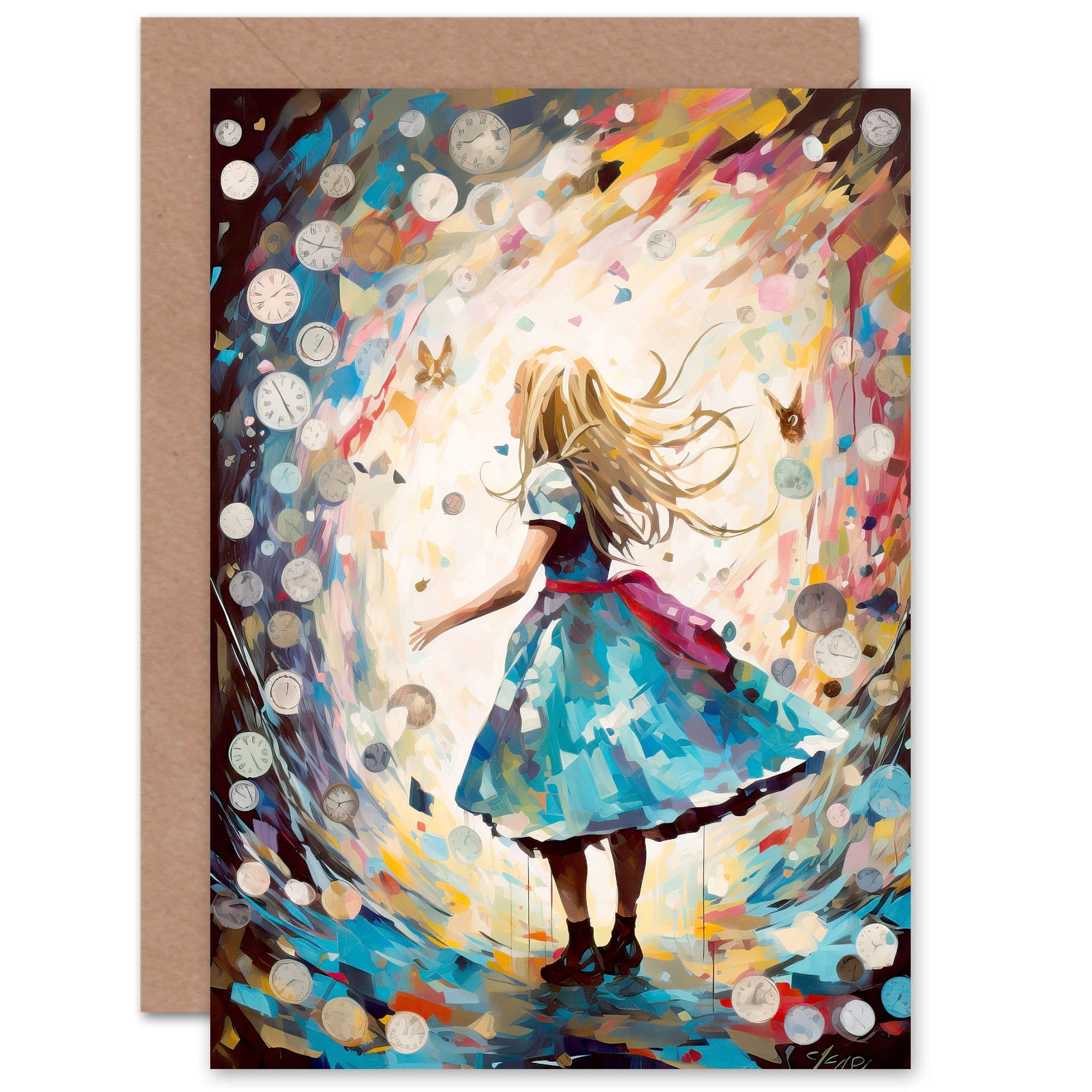 Alice Wonderland Clocks Down Rabbit Hole Birthday Greeting Card