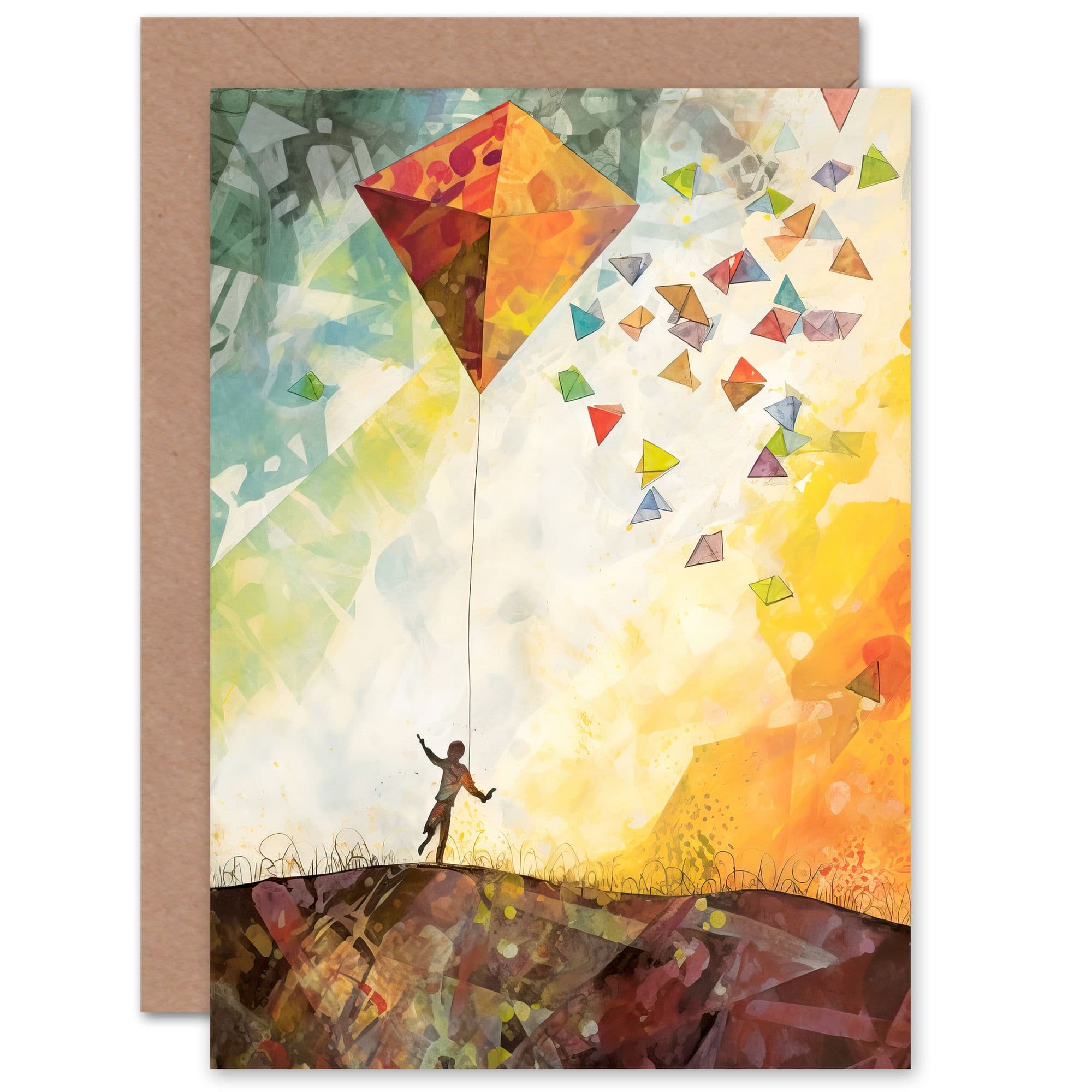 Carefree Kite Rainbow Landscape Children Kids Birthday Greeting Card