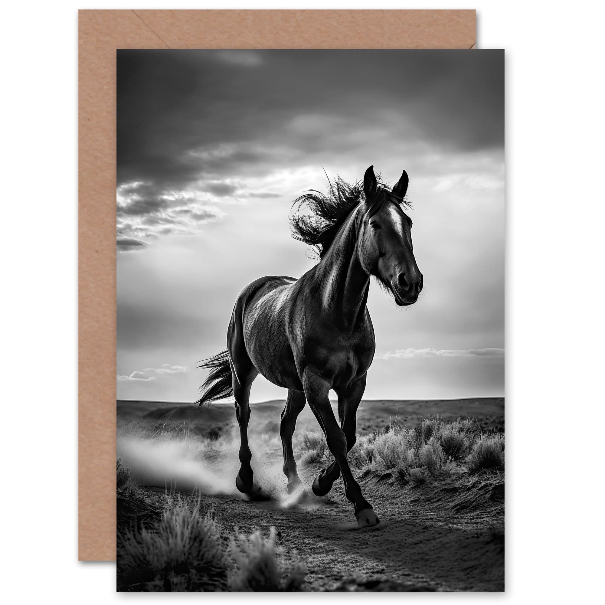 Desert Horse B&W Equine Lover for Him or Her Birthday Greeting Card