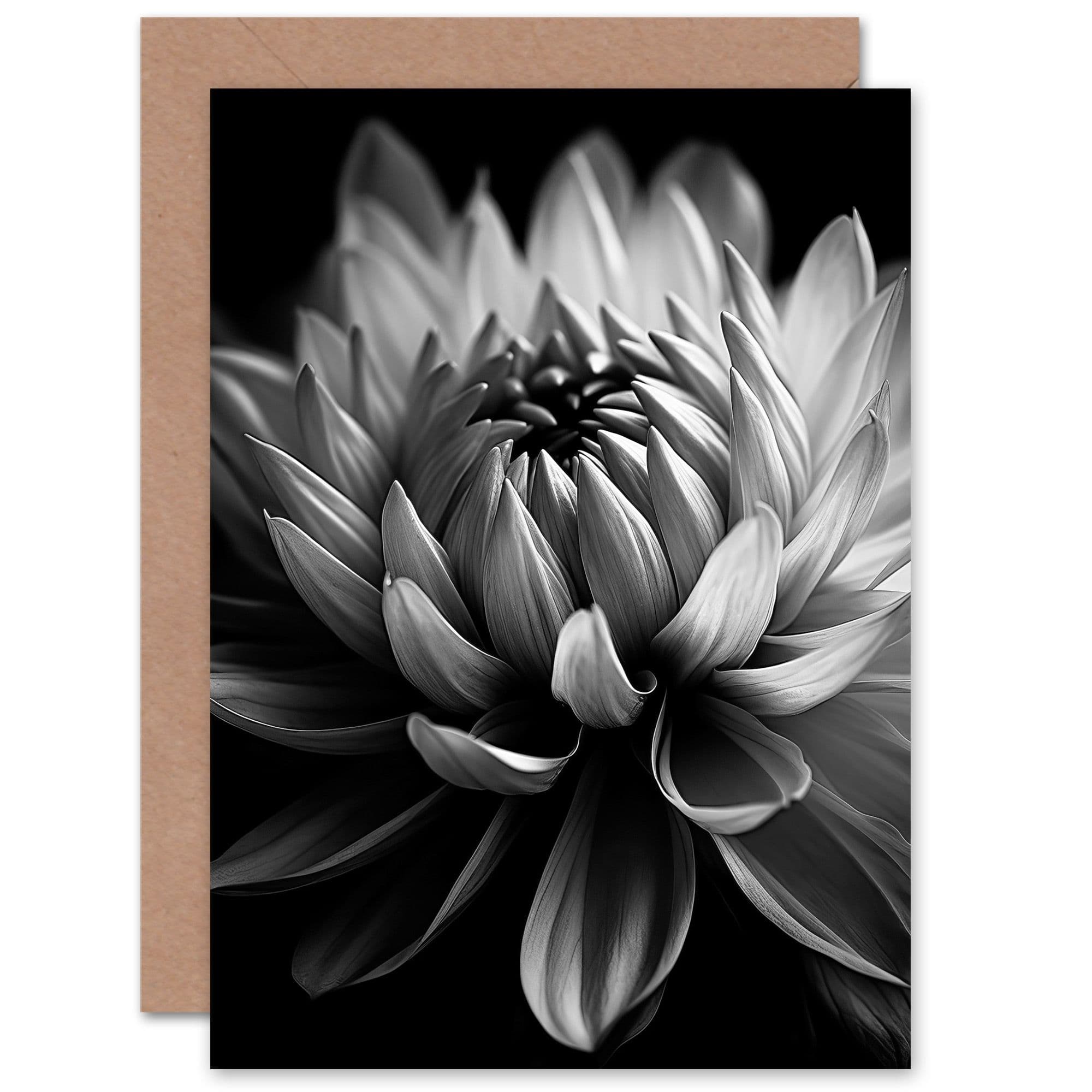 Dahlia Flower Floral Black White for Wife Her Mothers Day Greeting Card