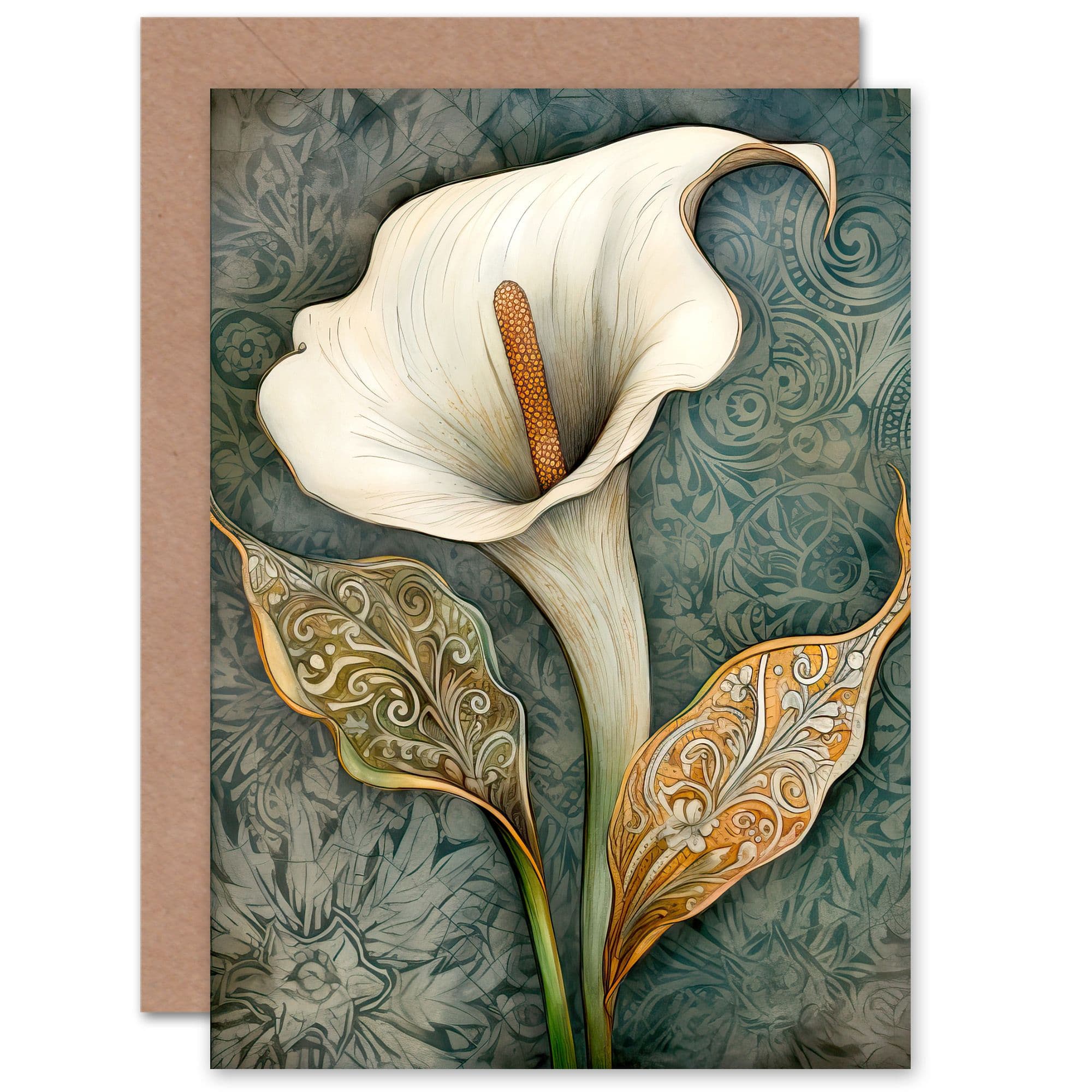 Cala Lily Flower Floral William Morris Style Art Nouveau Greeting Card