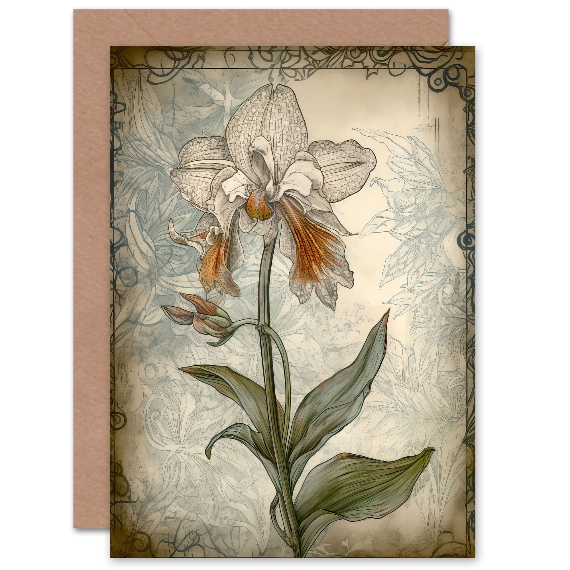 Single Orchid Art Nouveau Pastel Thank You Mothers Day Greeting Card