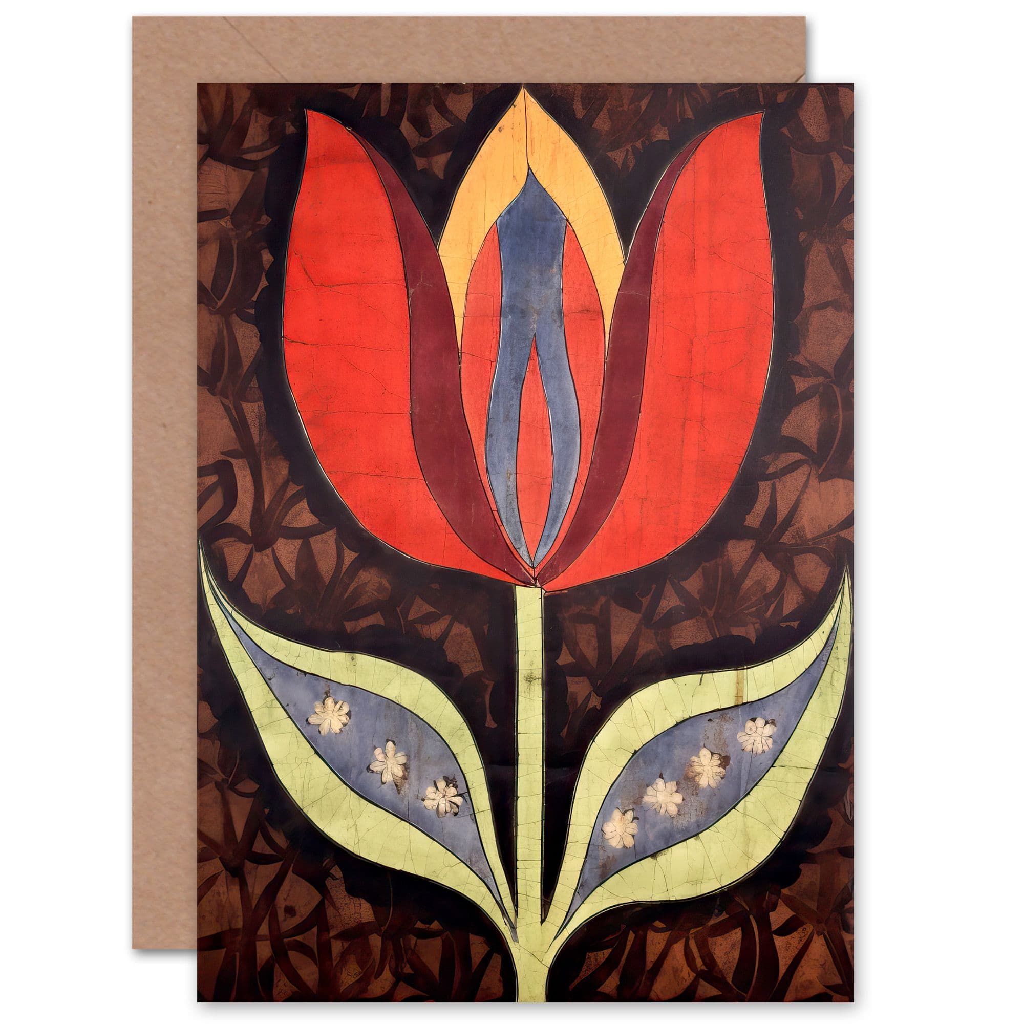 Single Tulip Flower Batik Folk Art Wife Her Birthday Greeting Card