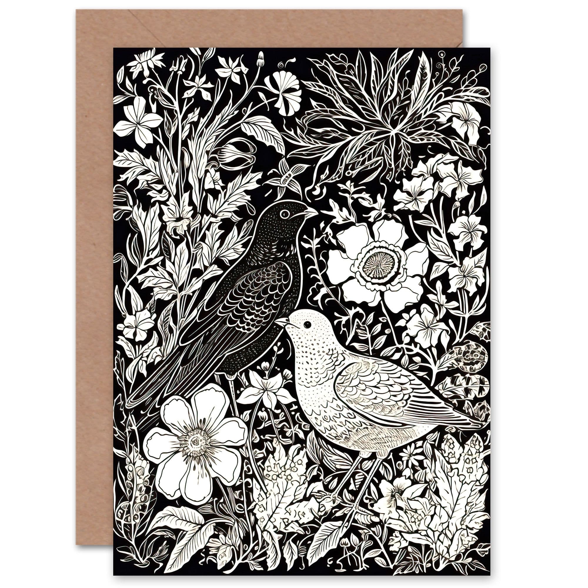 Wild Birds in Wildflowers for Wife Her Birthday Thank You Greeting Card