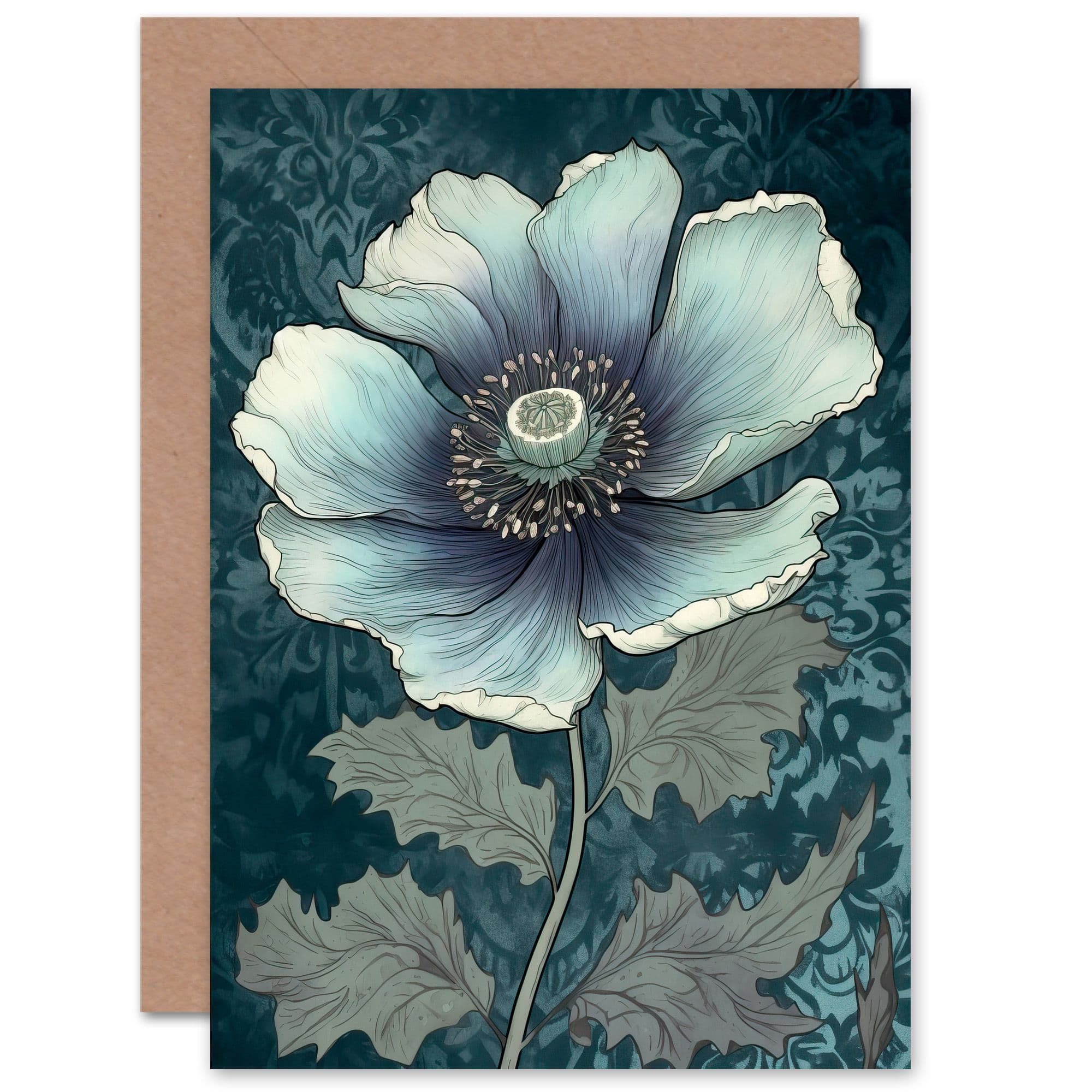 Anemone Flower Bloom Teal Watercolour Her Birthday Greeting Card