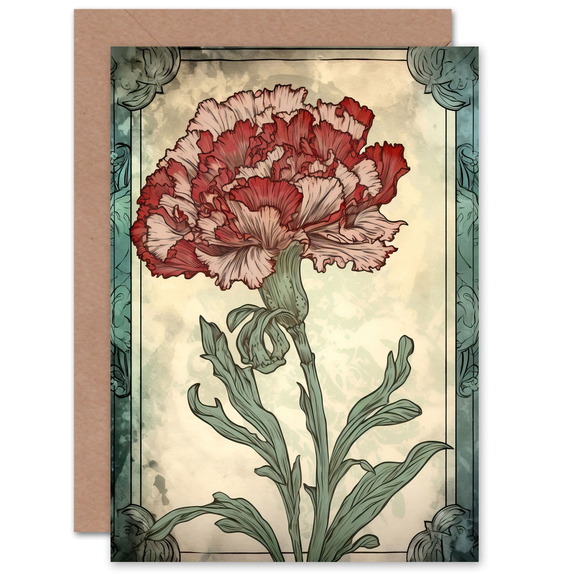 Red Carnation Art Nouveau for Wife Her Birthday Thank You Greeting Card