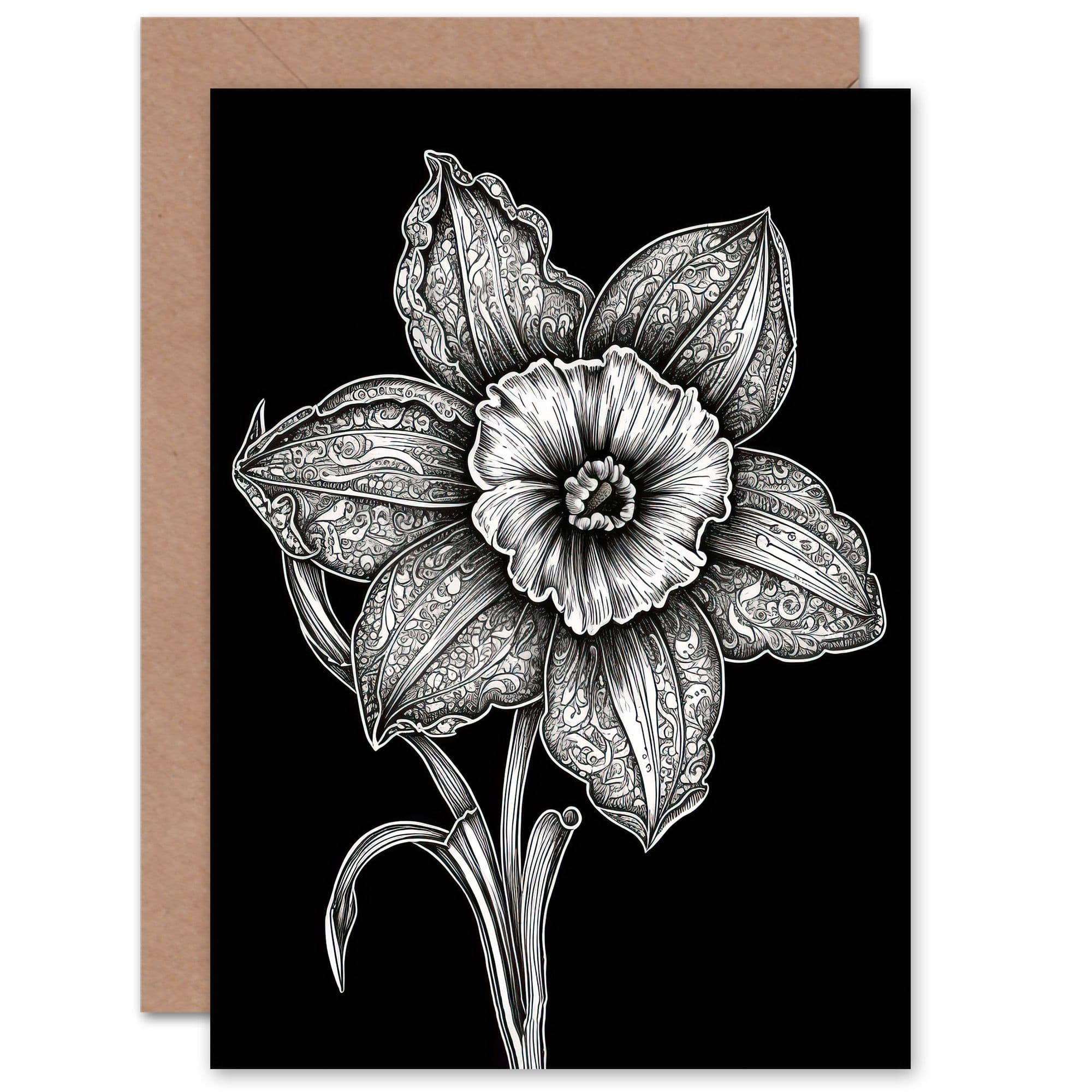 Elegant Single Batik Daffodil Flower Birthday Thank You Greeting Card