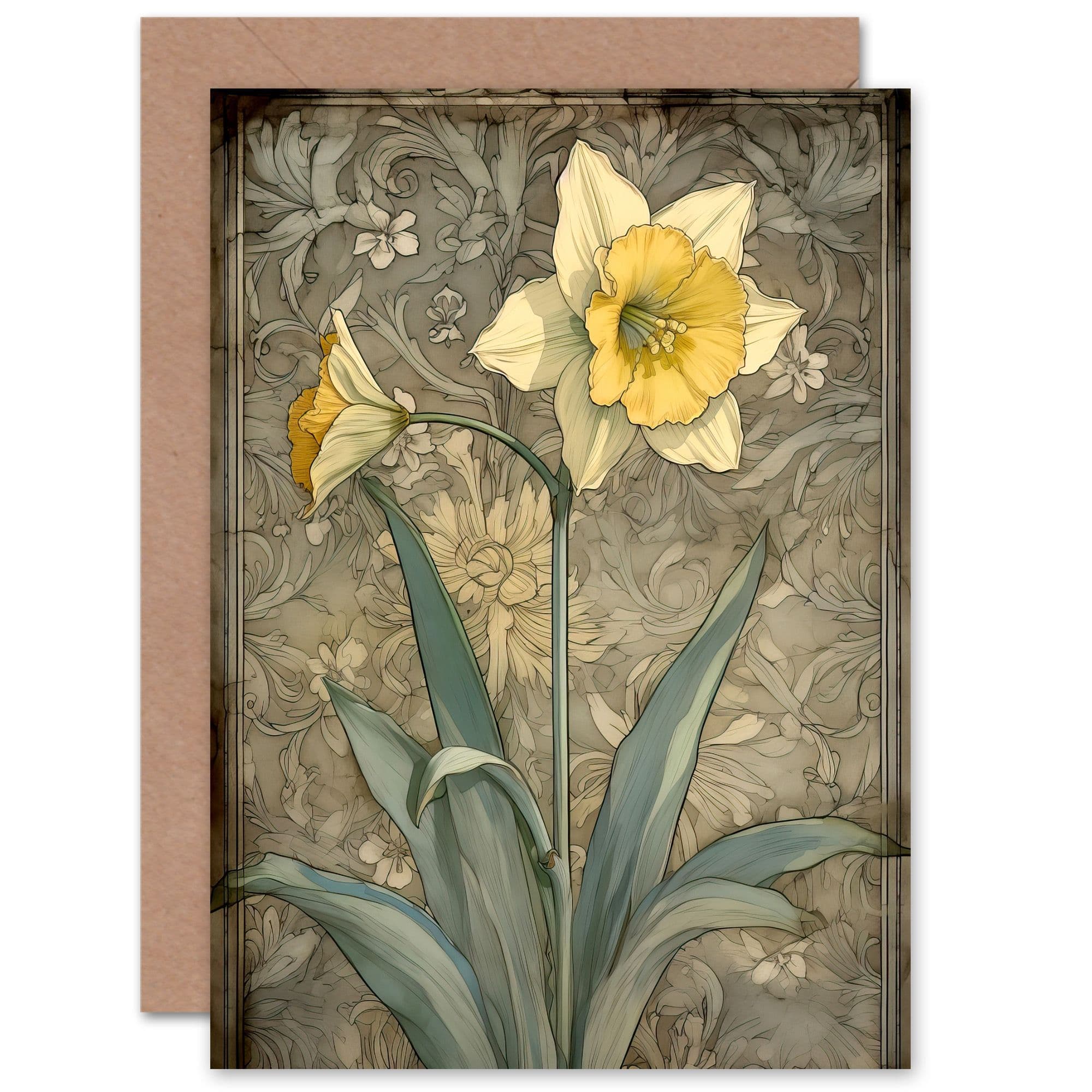Daffodil Lover Flower Pastel Art Nouveau for Her Birthday Greeting Card