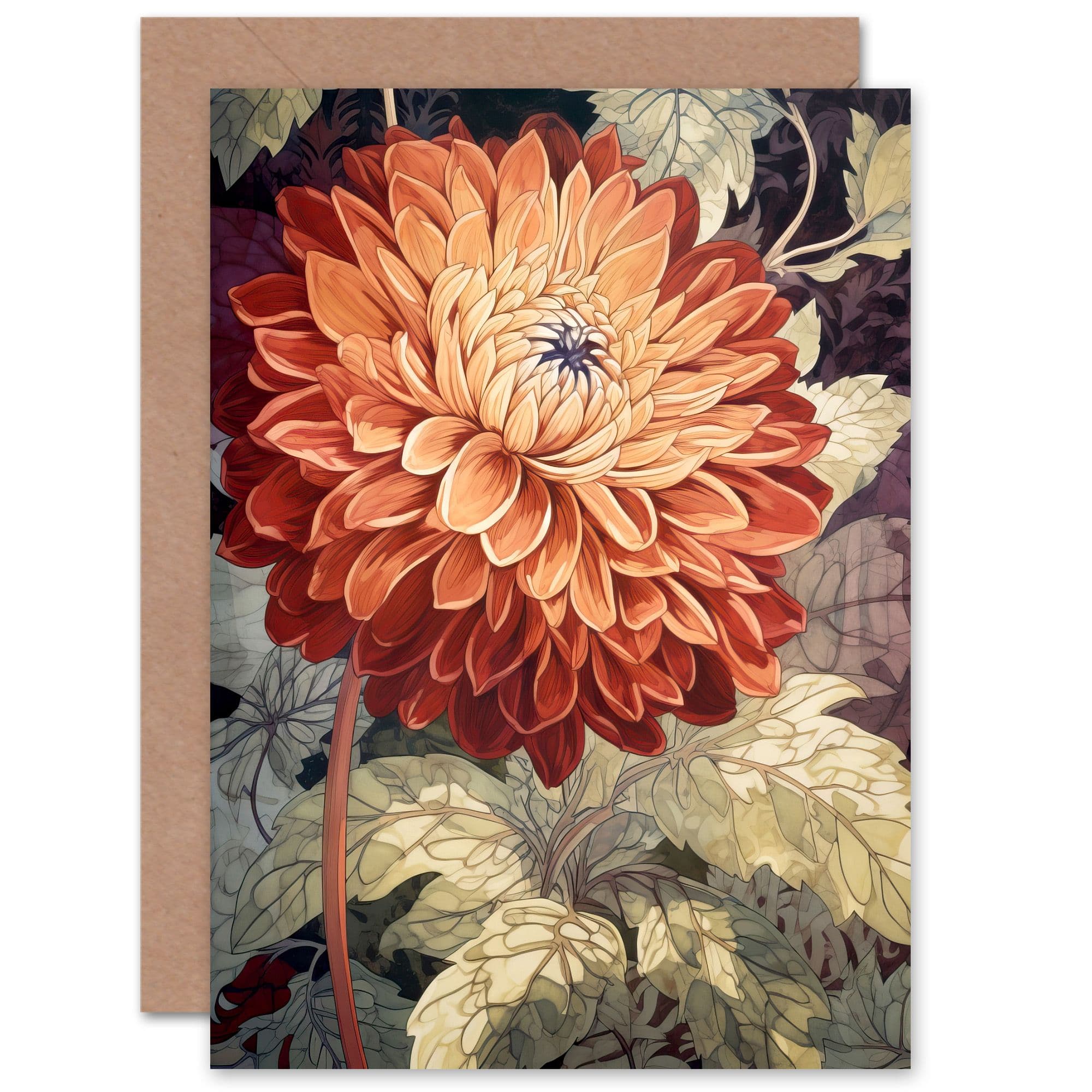 Orange Dahlia Flower Watercolour for Wife Her Birthday Greeting Card