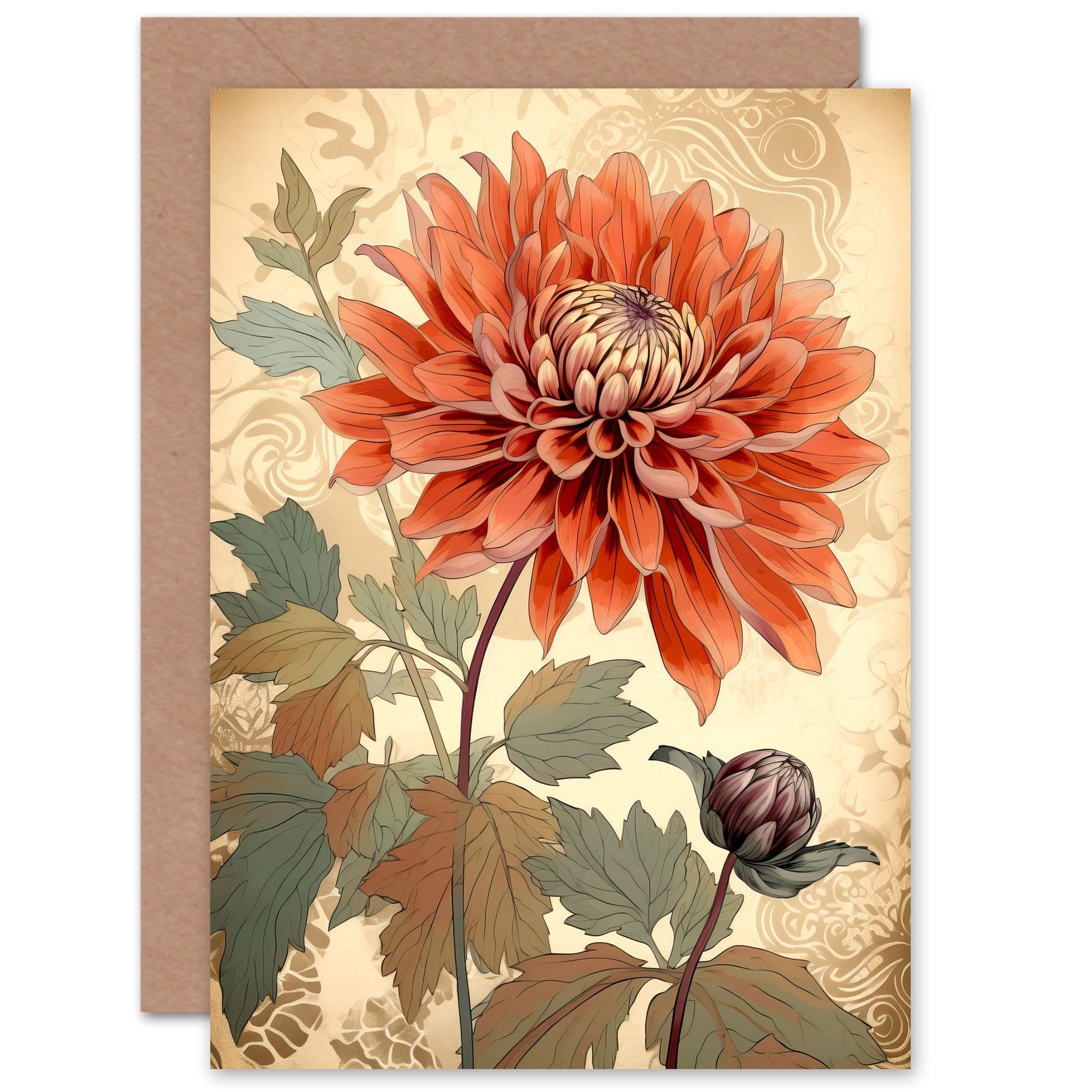 Pastel Dahlia Flower Patterns Birthday Thank You Greeting Card