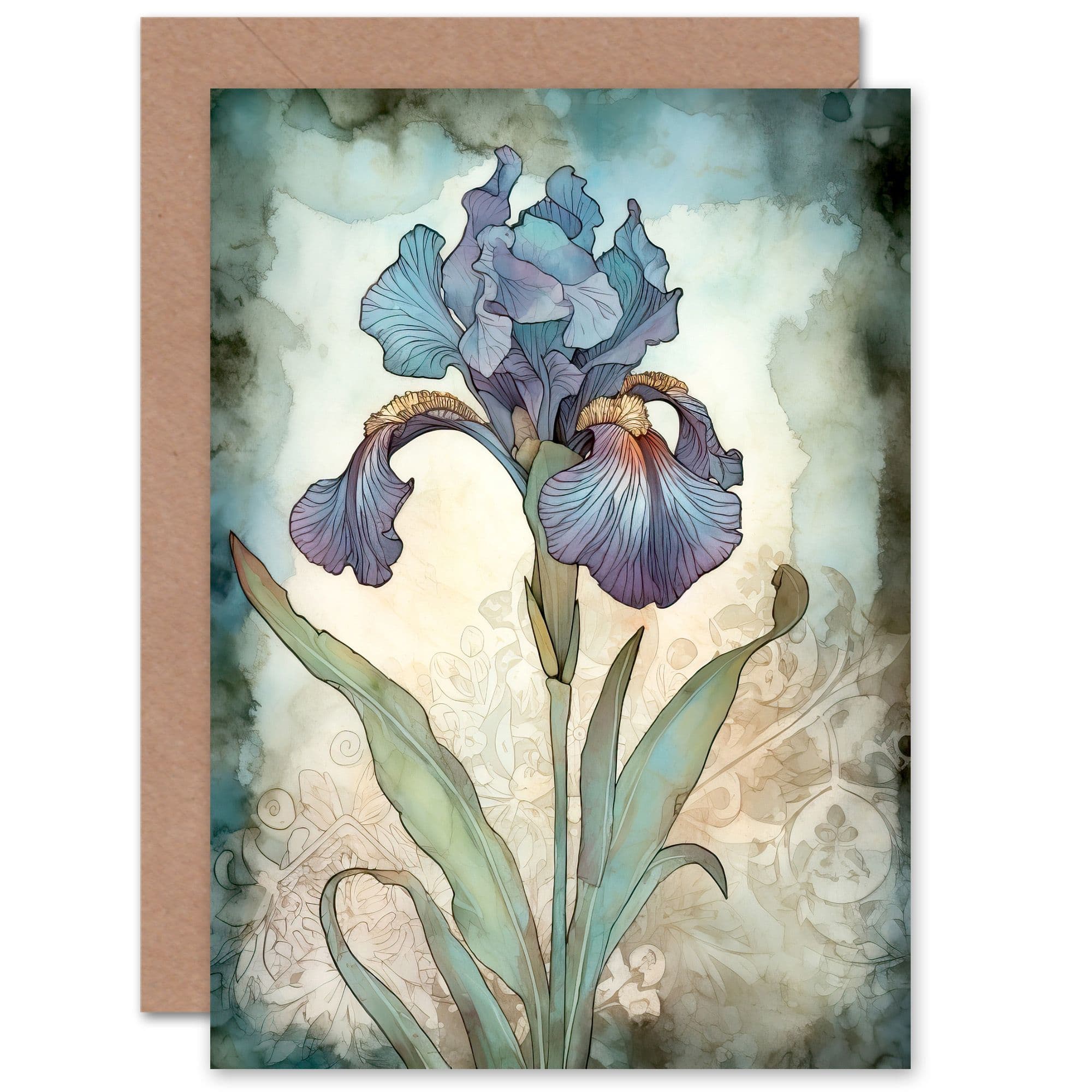 Single Iris Flower Watercolour Wife Her Birthday Greeting Card