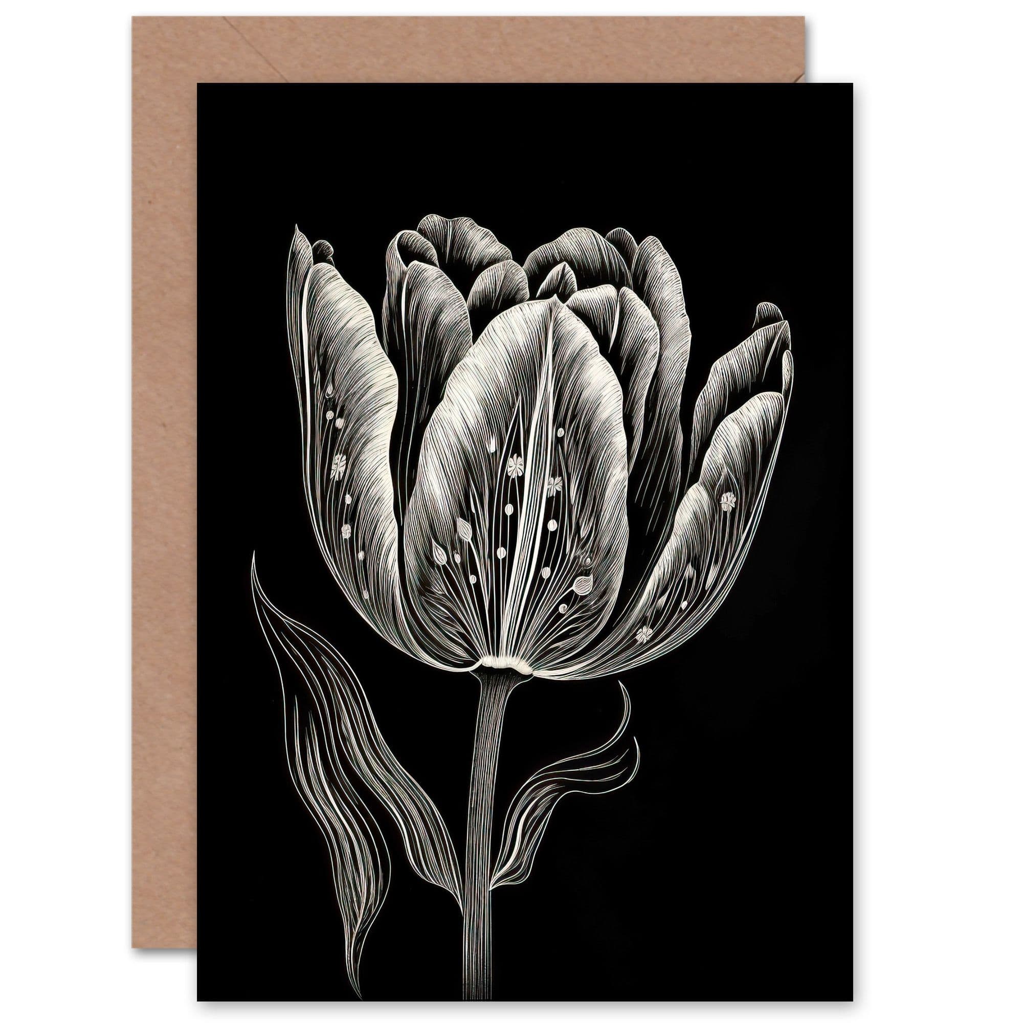 Tulip Flower Folk Art for Wife Her Birthday Thank You Greeting Card