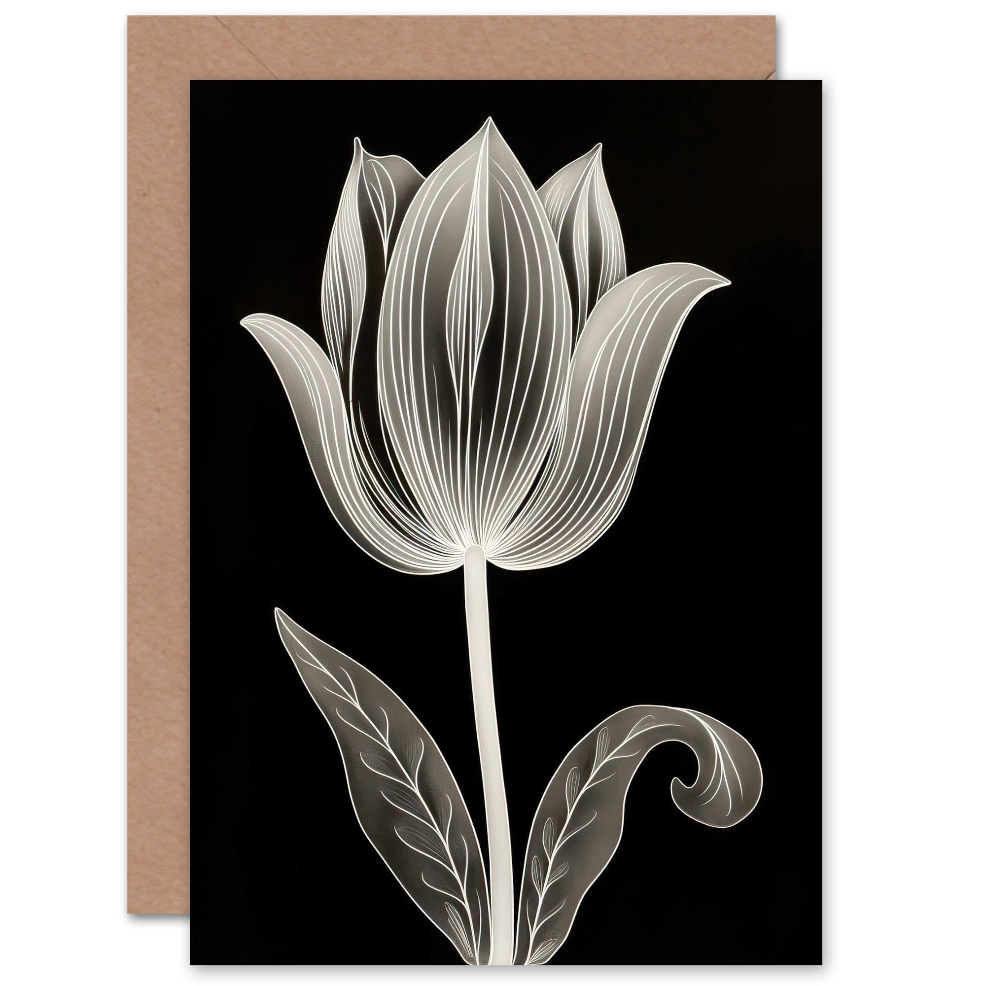 Single Tulip Flower Folk Art Lover Wife Her Birthday Greeting Card