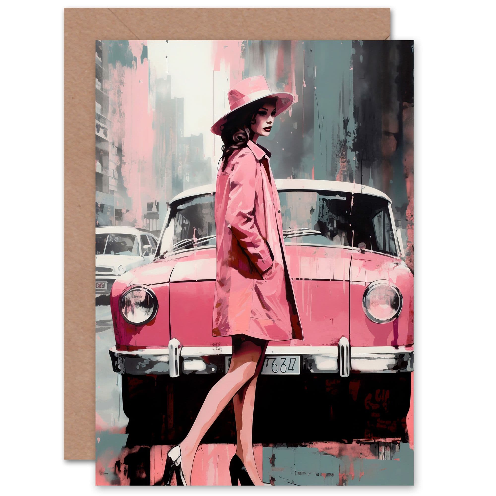 1950 New York City Retro Pink Fashion for Wife Her Birthday Greeting Card