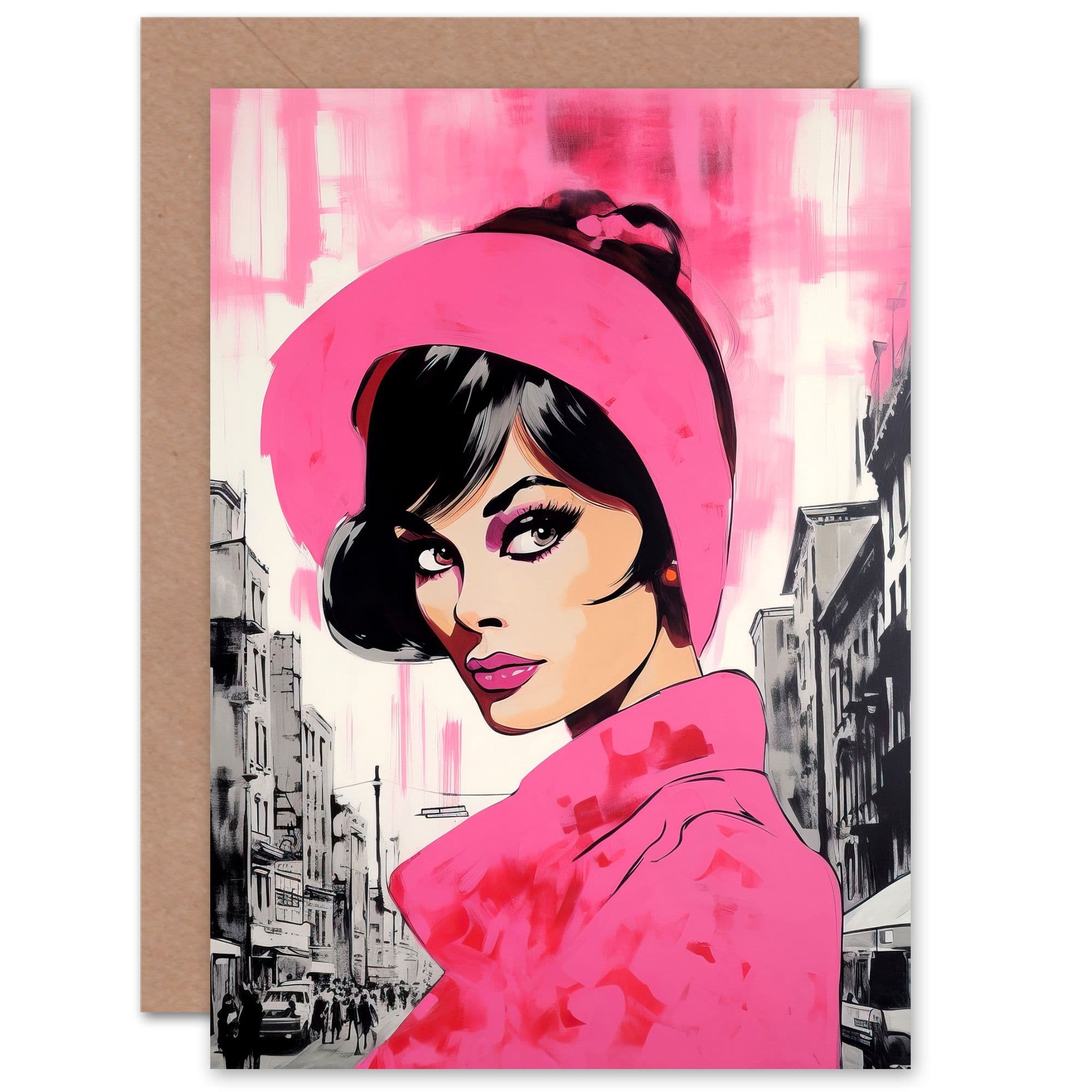 Vintage Model Paris Pink for Wife Her Birthday Thank You Greeting Card