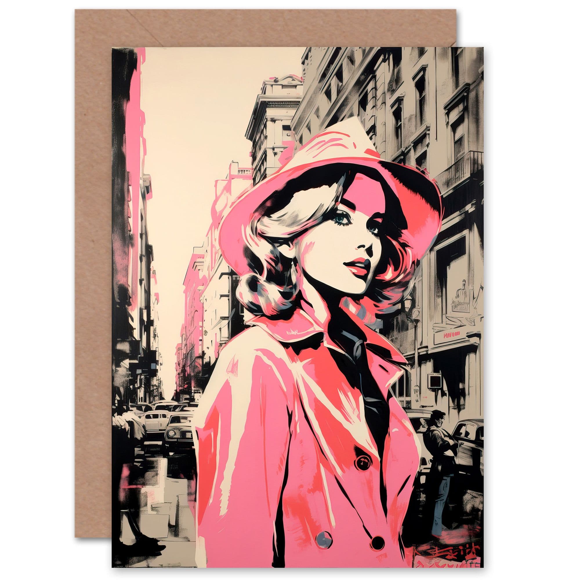 London Vintage Fashion Pink Blonde for Wife Her Birthday Greeting Card