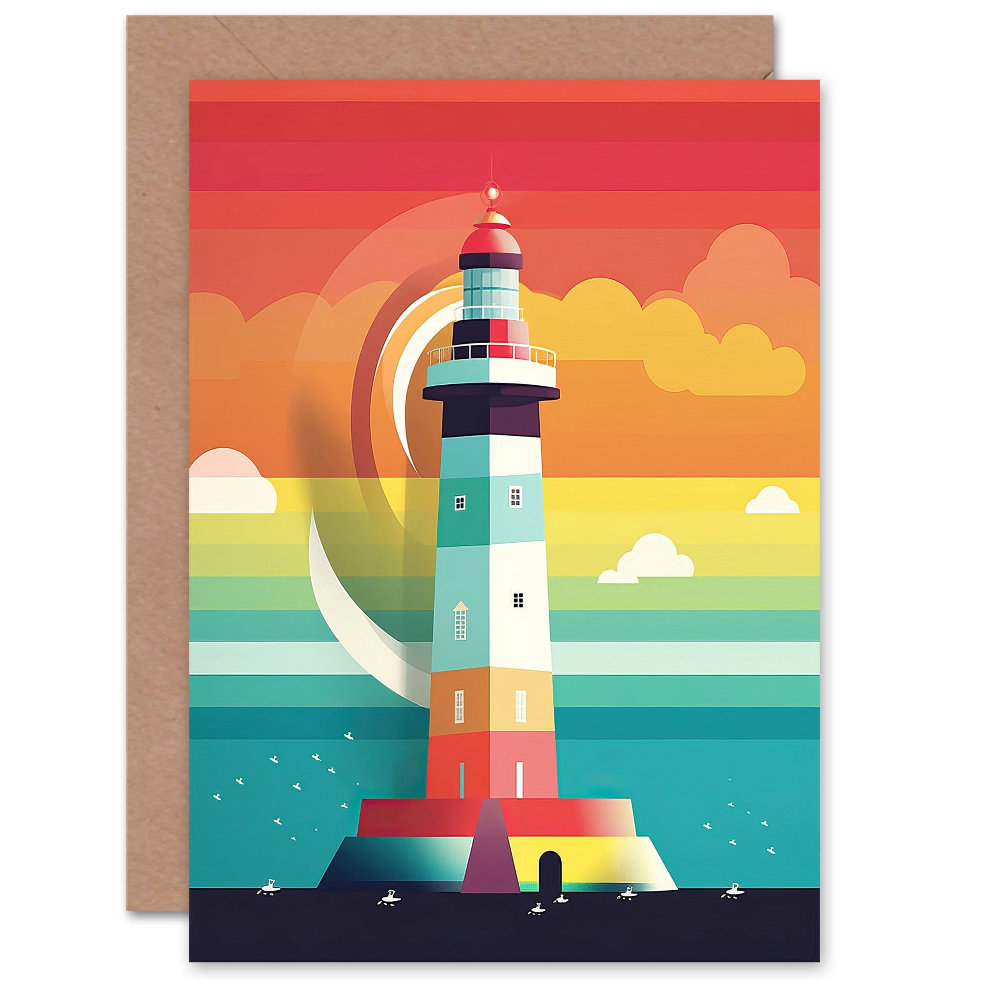 Lighthouse Mid Century Modern for Child Kids Birthday Greeting Card
