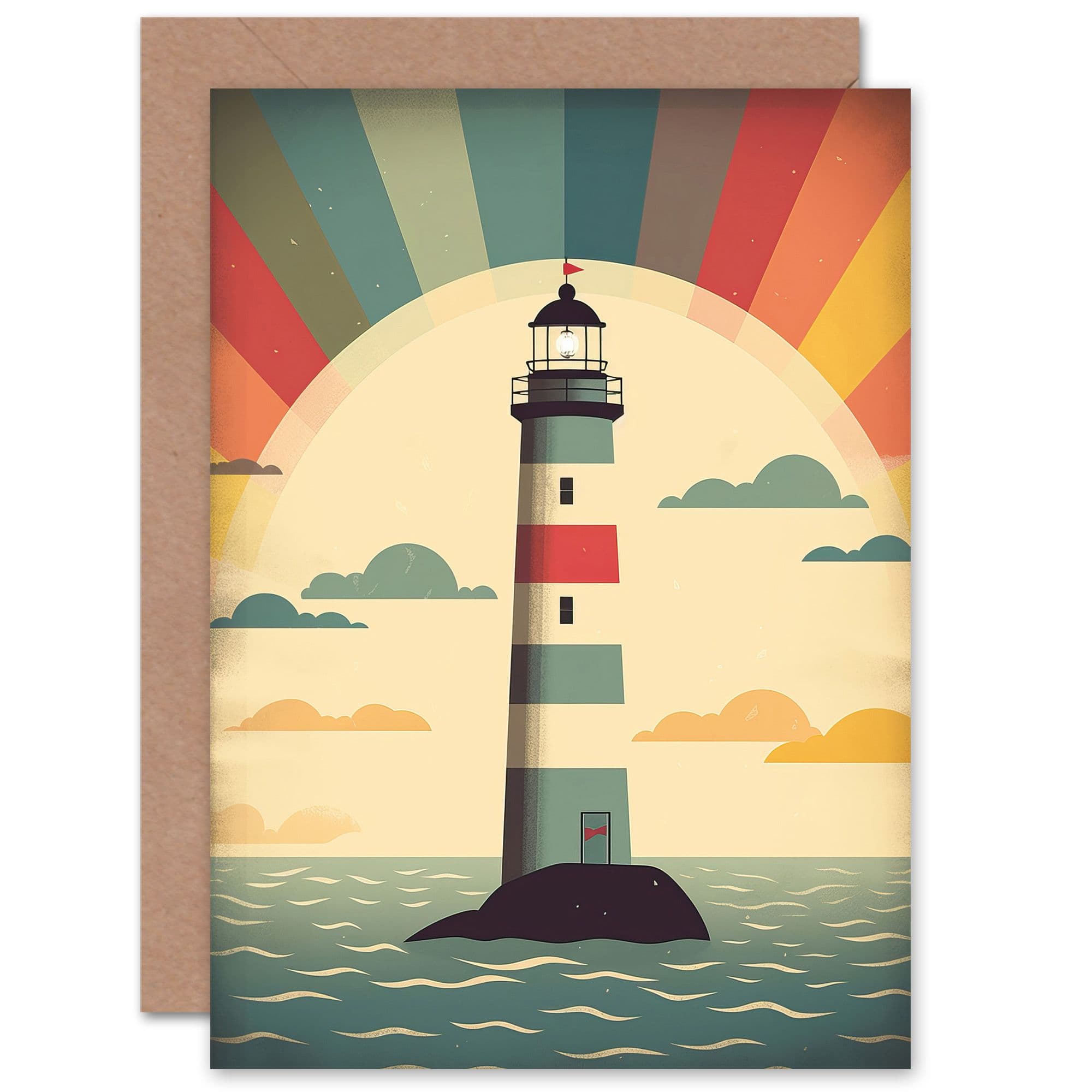 Retro Lighthouse Sunrise Him or Her Birthday Thank You Greeting Card