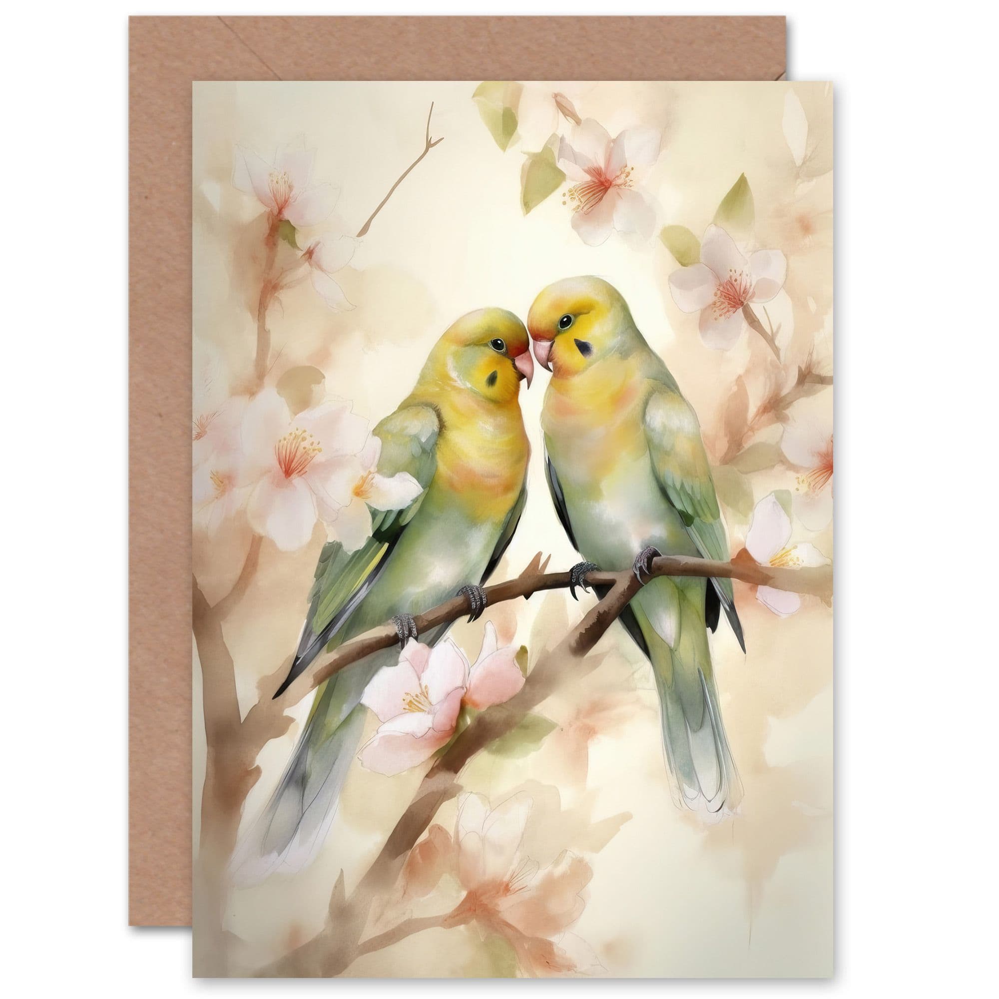 Lovebirds Cherry Blossom Birthday Mothers Day Valentines Greeting Card
