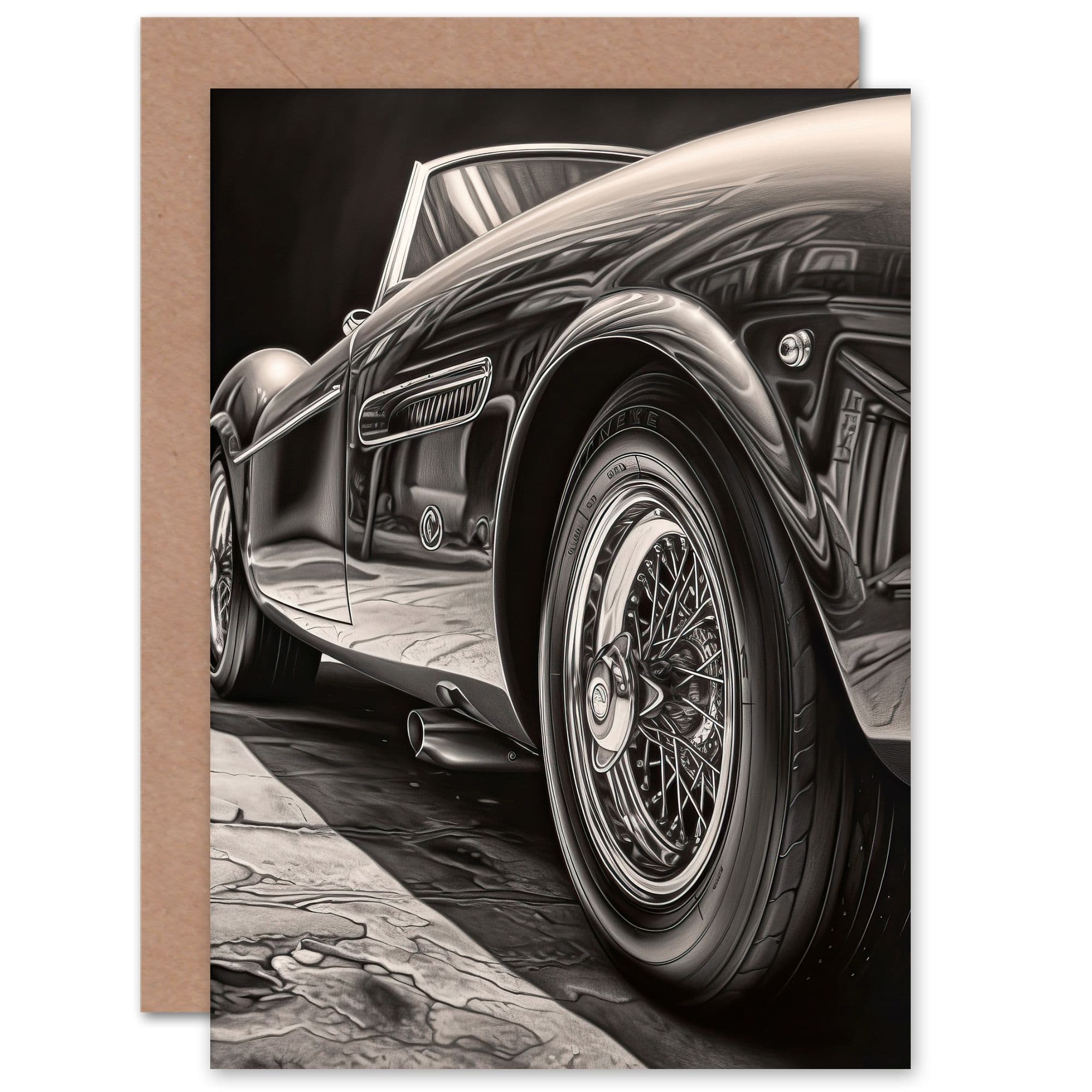 Sporty Sports Car Spoke Wheels Husband Him Dad Birthday Greeting Card