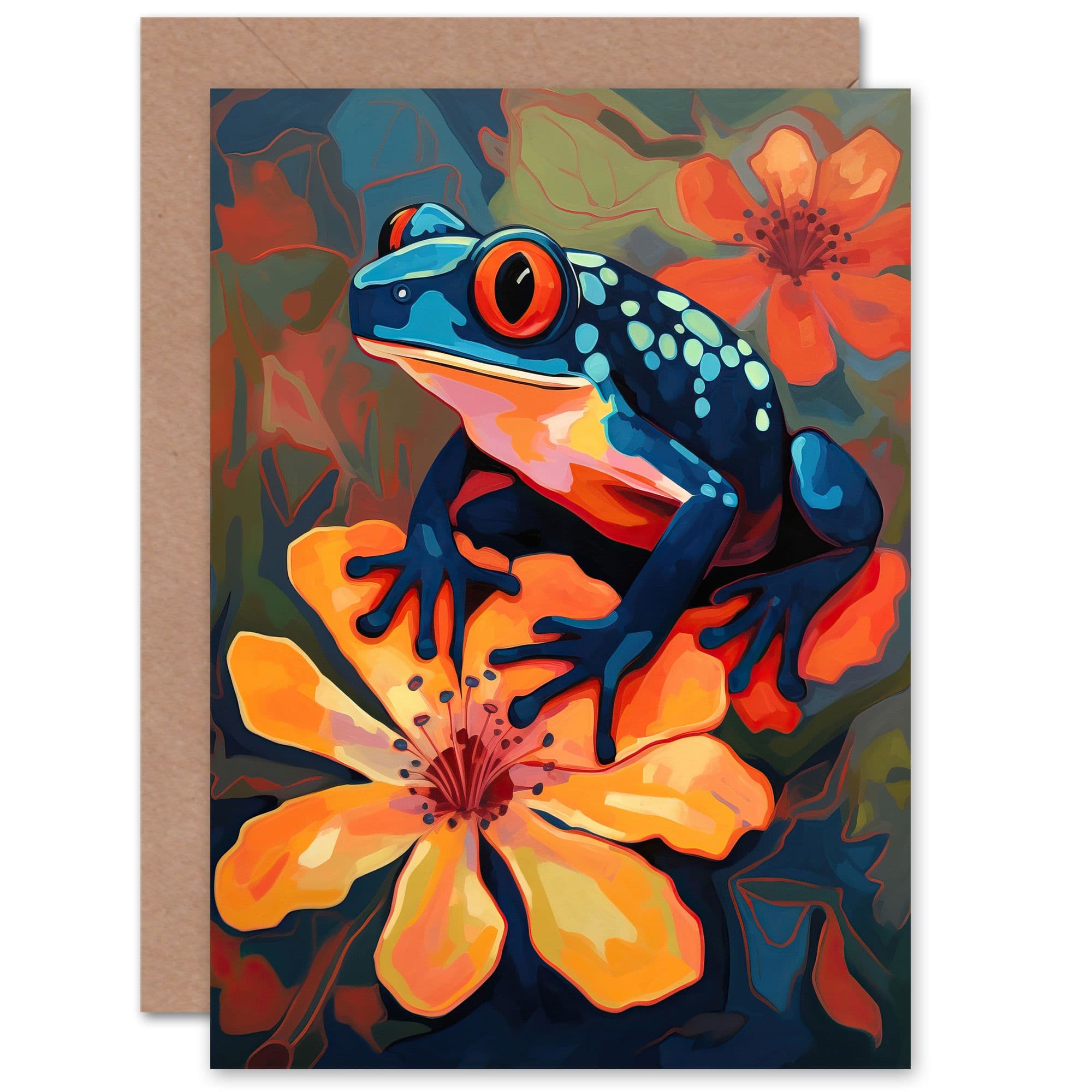 Amazon Frog Orange Flower Him or Her Birthday Greeting Card